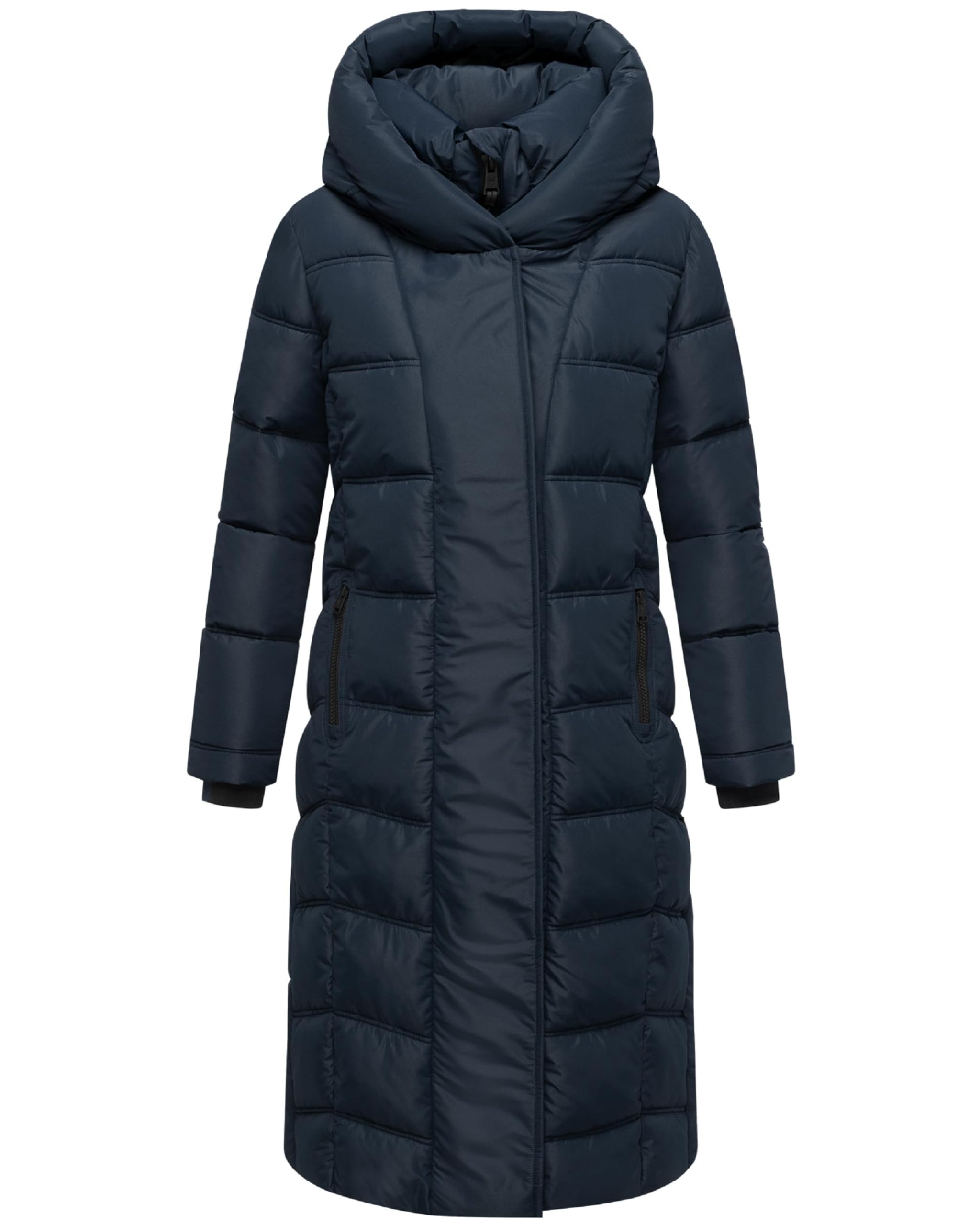 Navahoo Women's Long Winter Coat, Warm Quilted Snowsuit with Internal Backpack Straps and Magnetic Buttons, Angel Feather XIV, XS-6XL, navy, S