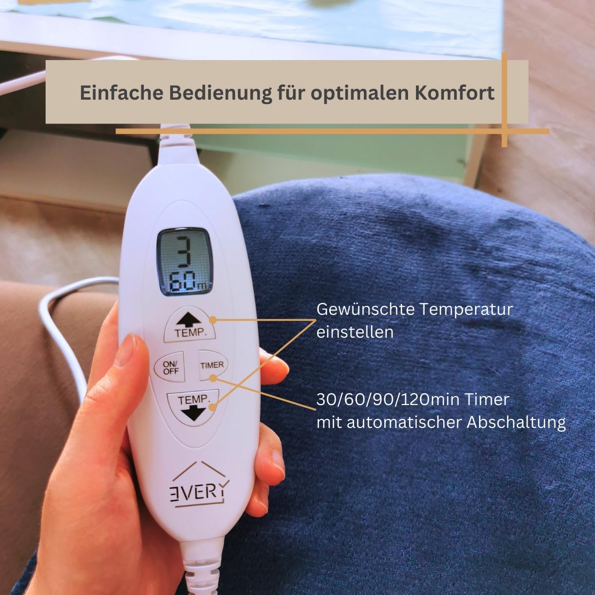 Elektrisches Heizkissen für Rücken Schulter Nacken,10 Temperaturstufen 30-120min Timer, 60x85 cm mit Abschaltautomatik, Elektisches Wärmekissen Nackenwärmer Auto-Off, Mit Taillenriemen, 30° Waschbar
