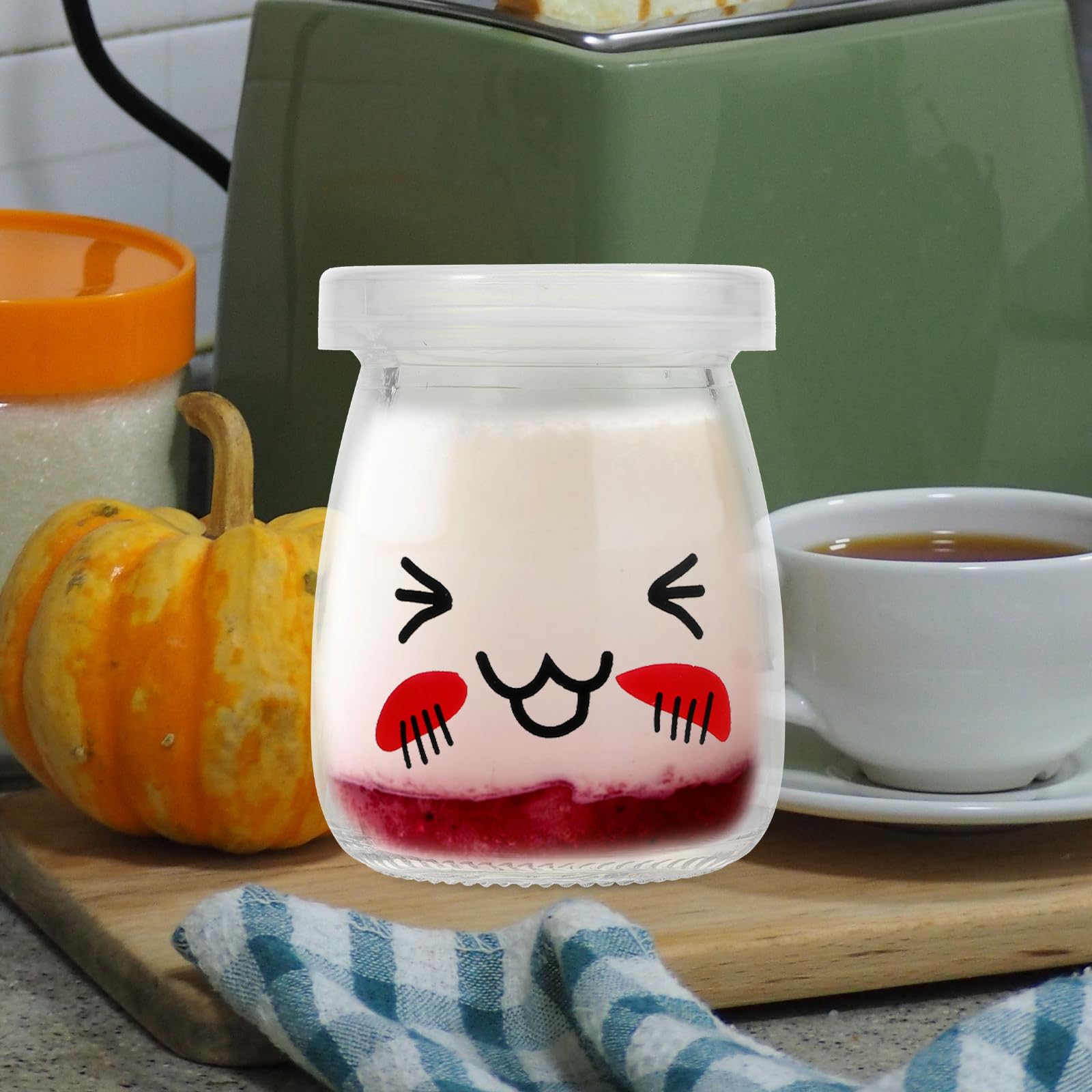 6 Stück Joghurtgläser aus Glas mit Luftdichtem Kunststoffdeckel 100ml Klare Aufbewahrung für Honig und Joghurt für Kinderküche Zufälliger Stil