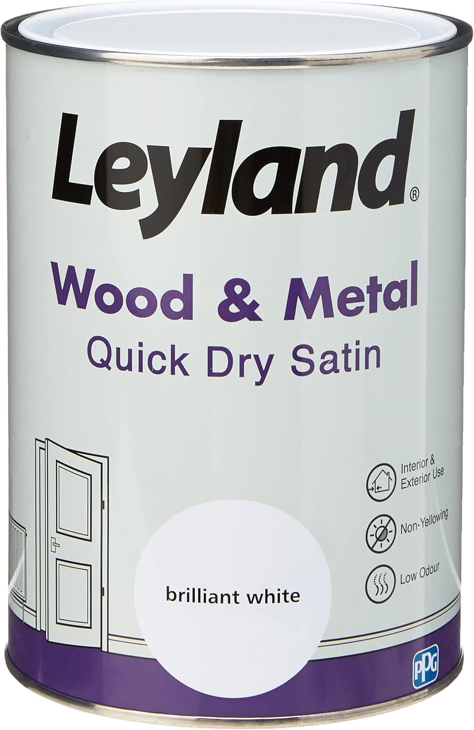 Leyland Wood & Metal Quick Dry Satin, Brilliant White, 1.25 Litre