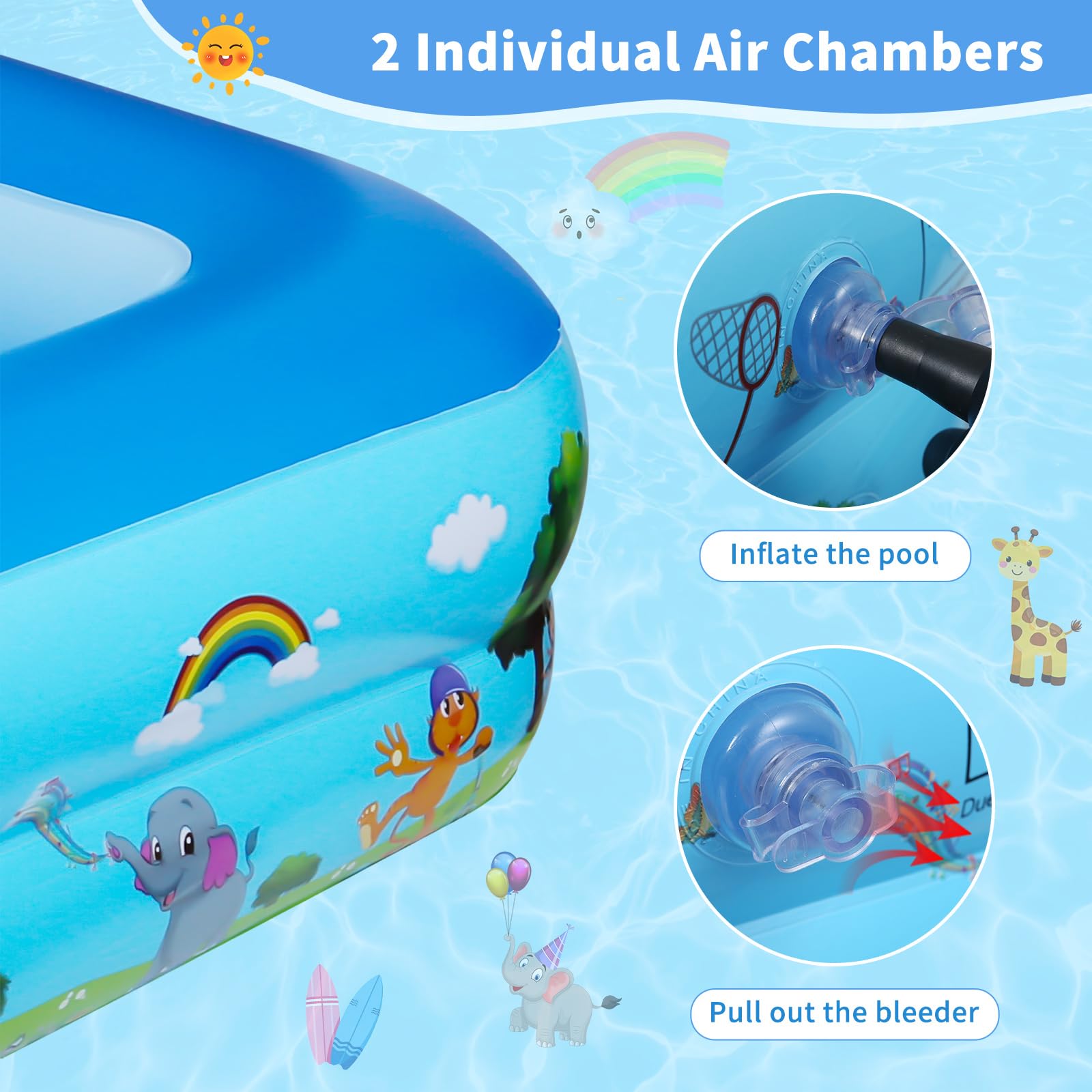 Piscina Gonfiabile, 108 x 80 x 28 CM Piscina Gonfiabile Bambini, Piscina per Bambini, Piscinas 2 Anelli, Piscina Baby Rettangolare, per Cortile, Giardino, Interno, Esterni