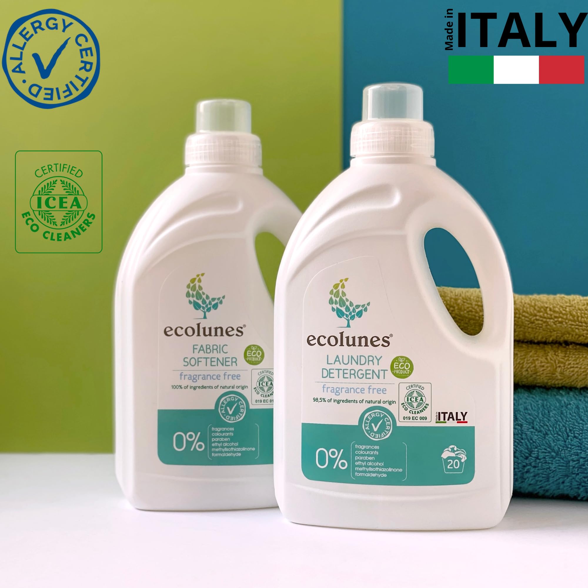 Ecolunes Laundry Detergent fragrance free, bezzapachowy proszek do prania 98,5% składników pochodzenia naturalnego, opracowany specjalnie dla skóry wrażliwej, testowany dermatologicznie, 1L