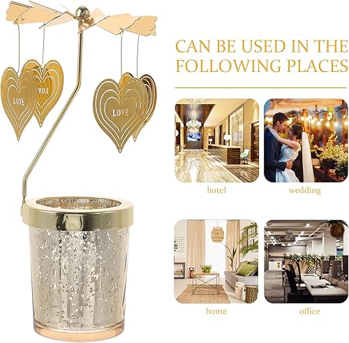 Miniatura 6 de HOMSFOU Candelabro giratorio caliente Portavelas giratorio dorado Portavelas Mesa de comedor Candelabros Luz de té Portavelas Girar Portavelas