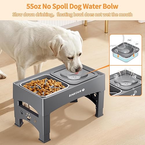 Miniatura 2 de Cuencos elevados para perros, cuencos elevados 3 en 1 para perros con comedero lento sin derrames, 4 cuencos elevados de altura ajustables para