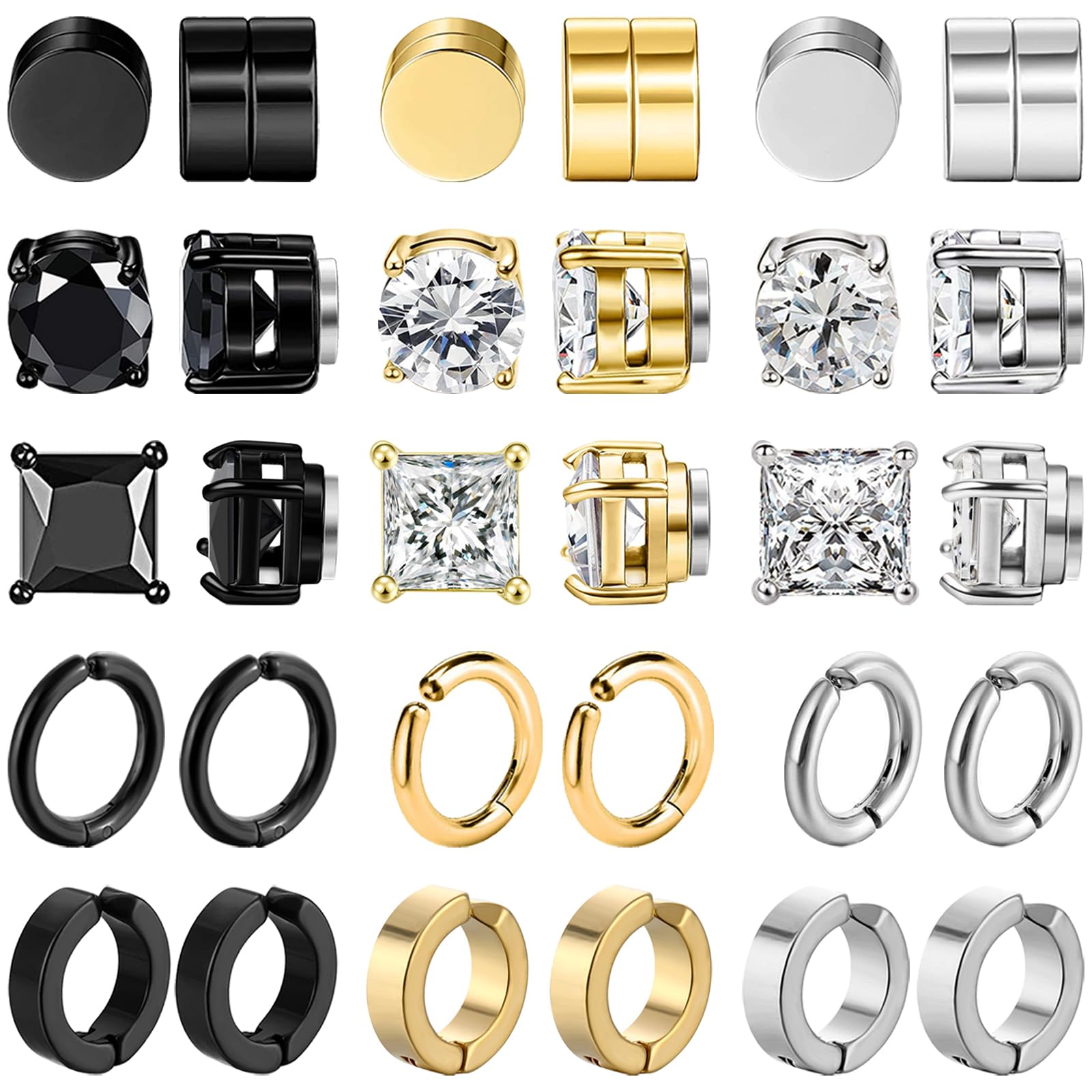 15 Pairs Magnetic Stud Earrings for Men Stainless Steel Magnetic Earrings Men Clip on Earrings Non Piercing Cross Earrings Unisex CZ Hoop Dangle Magnetic Earrings for Men Women