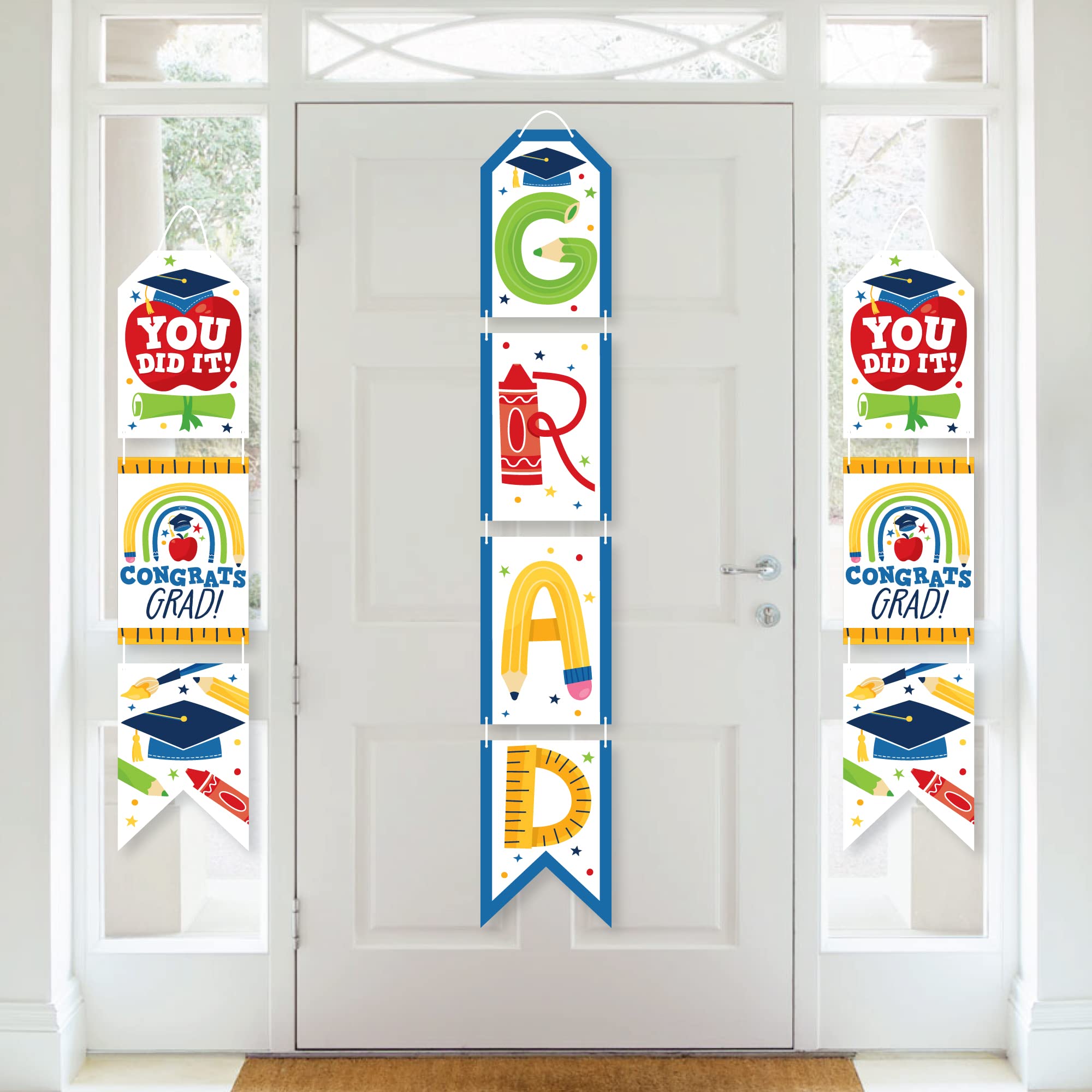 Big Dot of Happiness Elementary Grad - Hanging Vertical Paper Door Banners - Kids Graduation Party Wall Decoration Kit - Indoor Door Decor