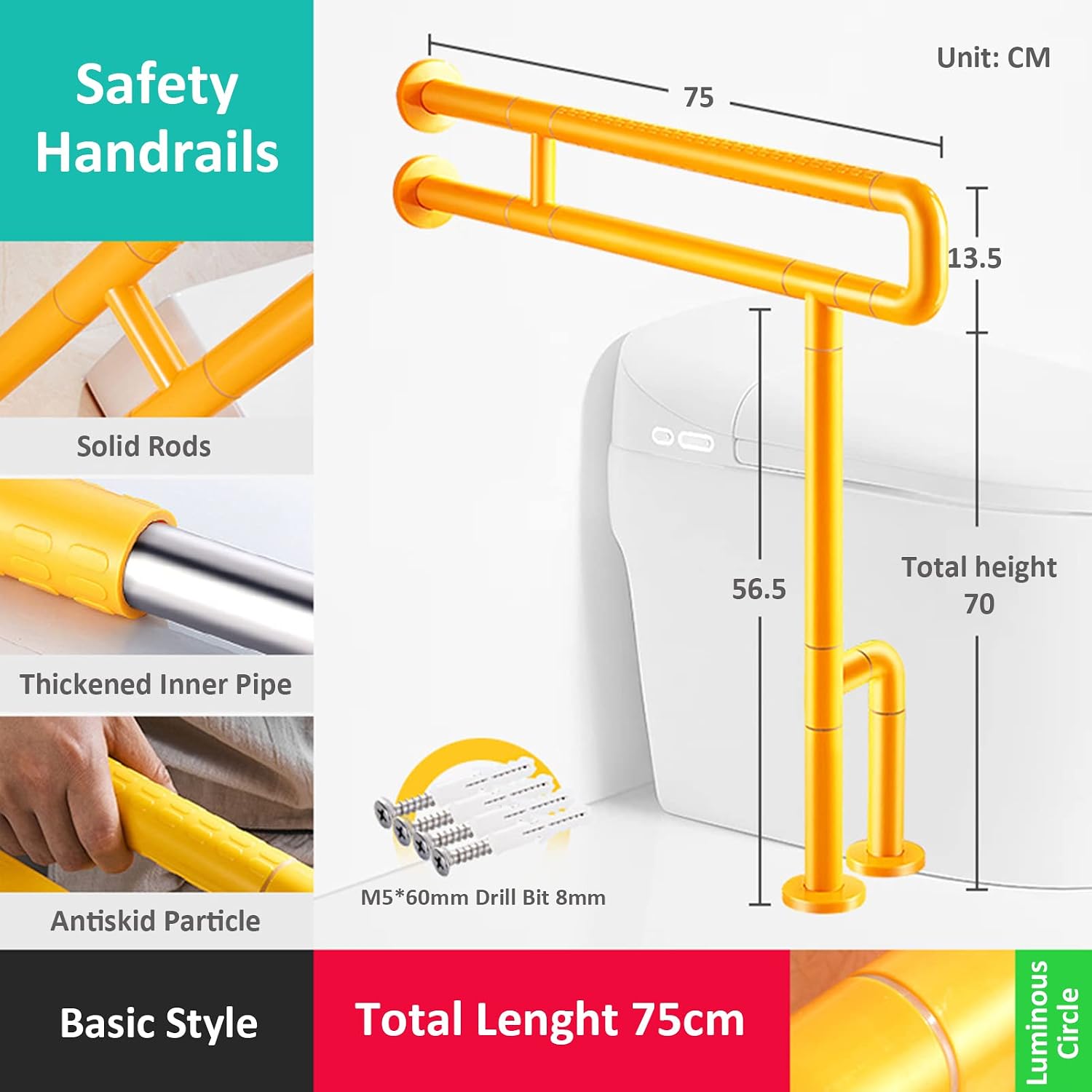 Toilet Safety Rail, Home Toilet Safety Frame for Elderly, Handicap and Disabled, Bathroom Toilet Handrails Grab Bar Toilet Assist Aid, Fit Any Toilet,Yellow
