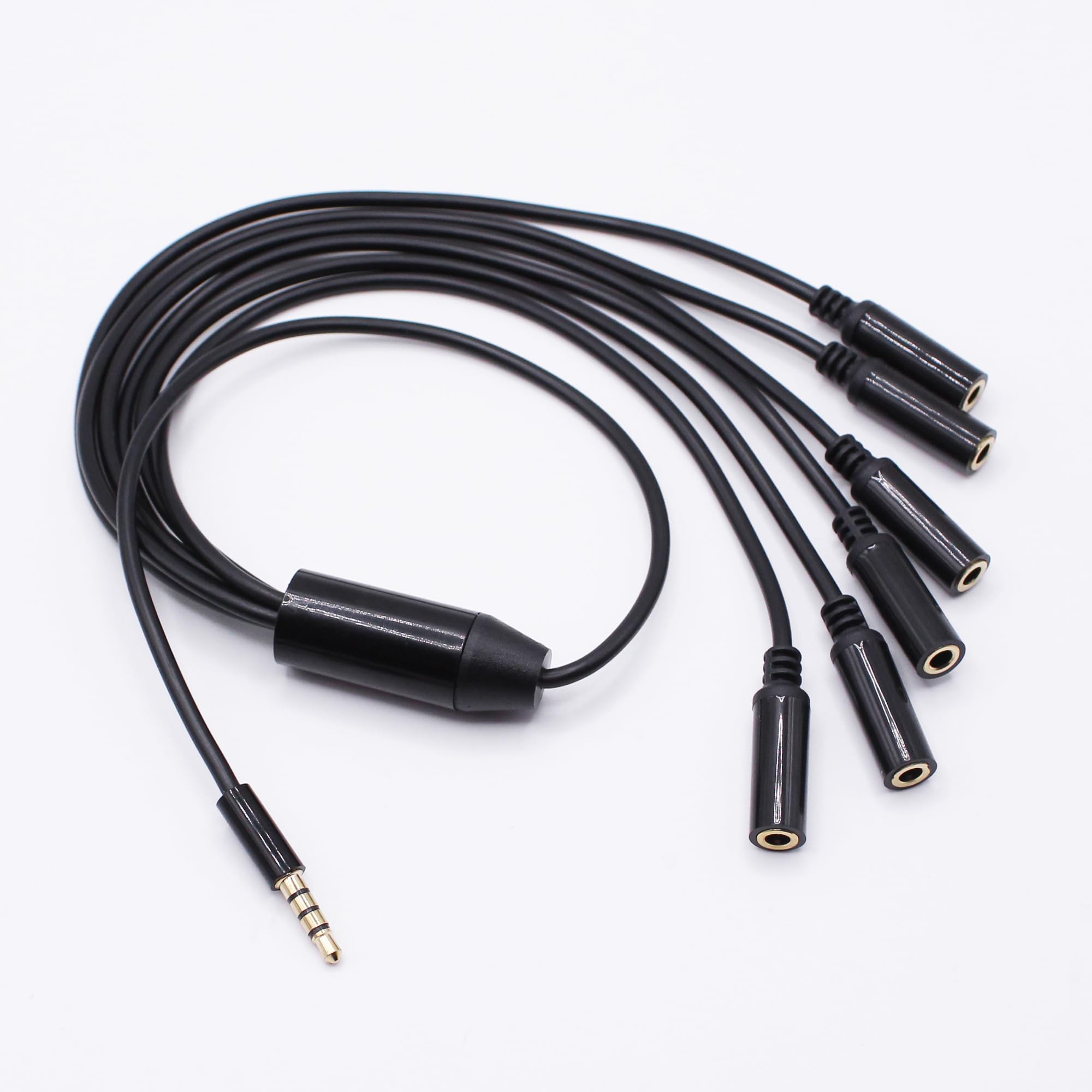 Divisor de auriculares de 3,5 mm, 1 a 6 vías, 3,5 mm, TRRS chapado en oro de 4 polos, macho a conector estéreo de 6 hembras, cable de audio para auriculares y micrófonos (50 cm)