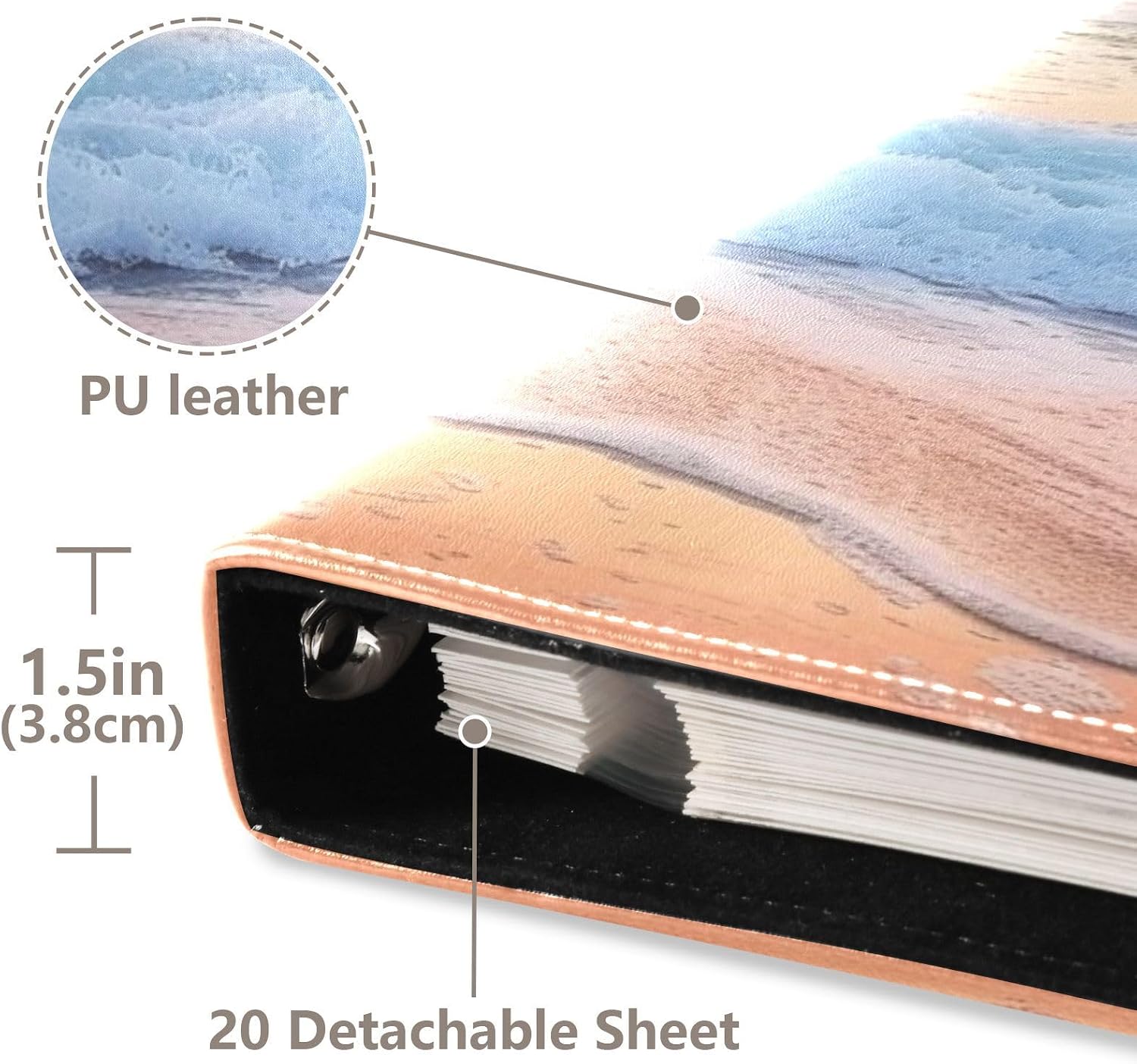 Large Photo Album, Sea Ocean Beach Sunset (1) Personalized Leather Cover Photo Book for 4x6 5x7 6x8 Pictures, Photo Albums for Family, Baby, Wedding