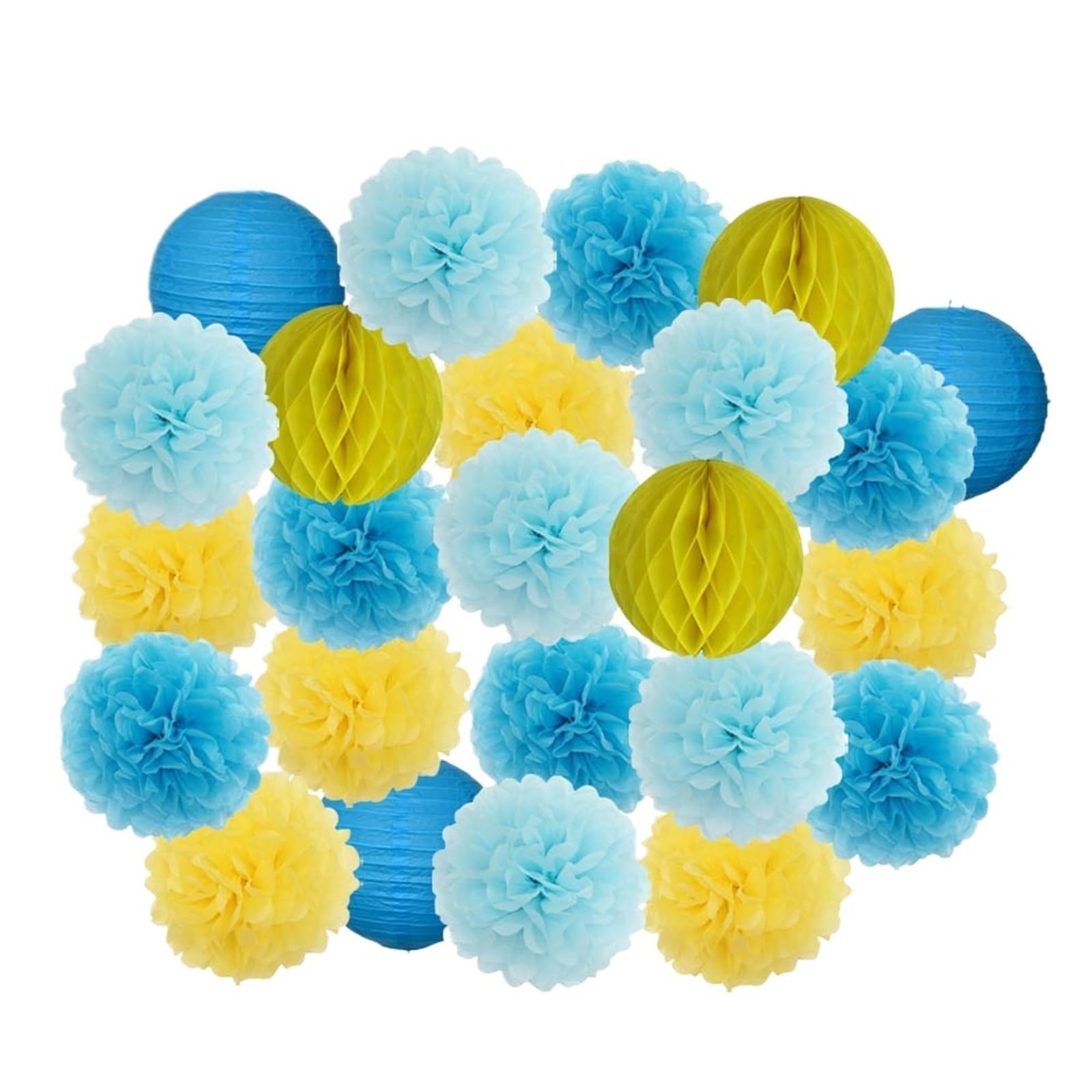 Paper Pompom 24pcs Party Favor Hanging Paper Pompom Boy Girl Birthday Dark Blue Wedding Events Decoration White Lanterns for Party(Color22,Medium-10inch)