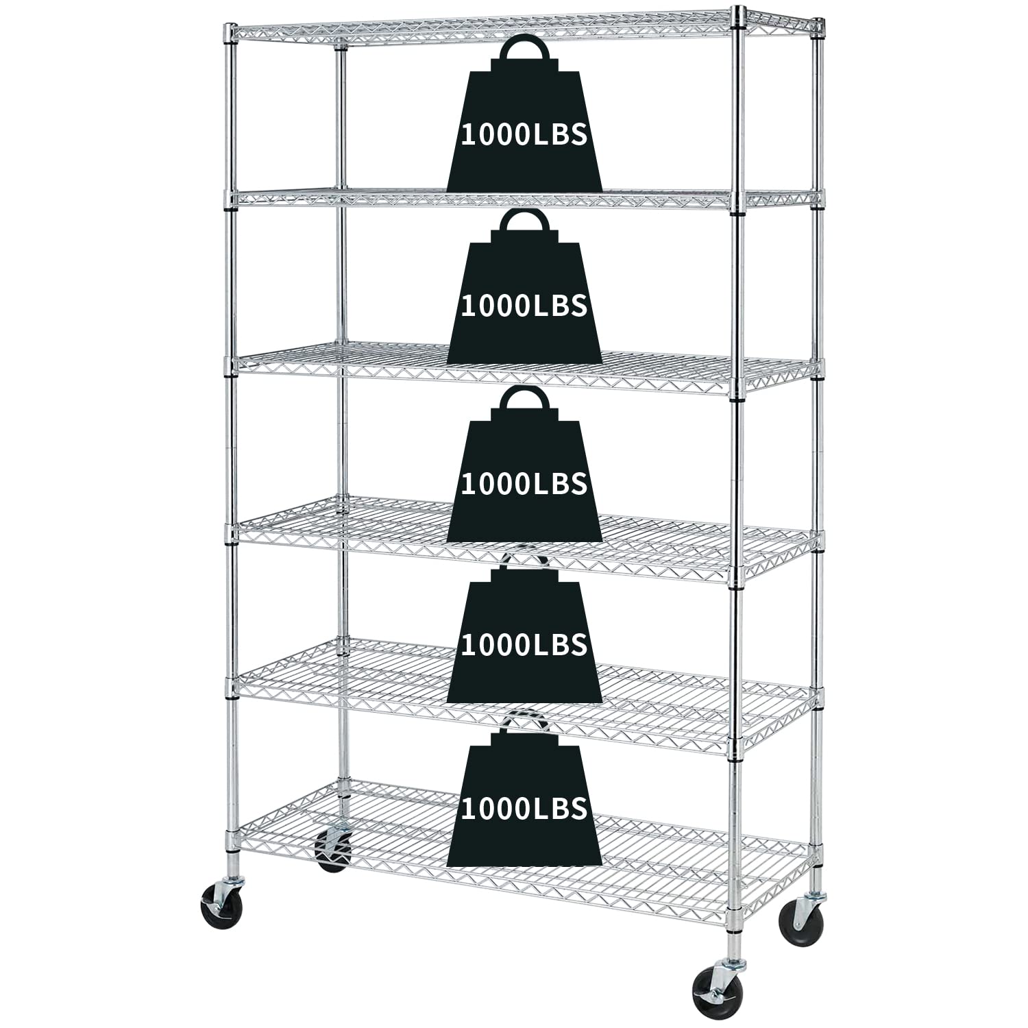 HCY 6-Tier Storage Shelf Heavy Duty Storage Shelving Unit NSF Height Adjustable Metal Storage Rack with Wheels for Laundry Bathroom Kitchen Garage