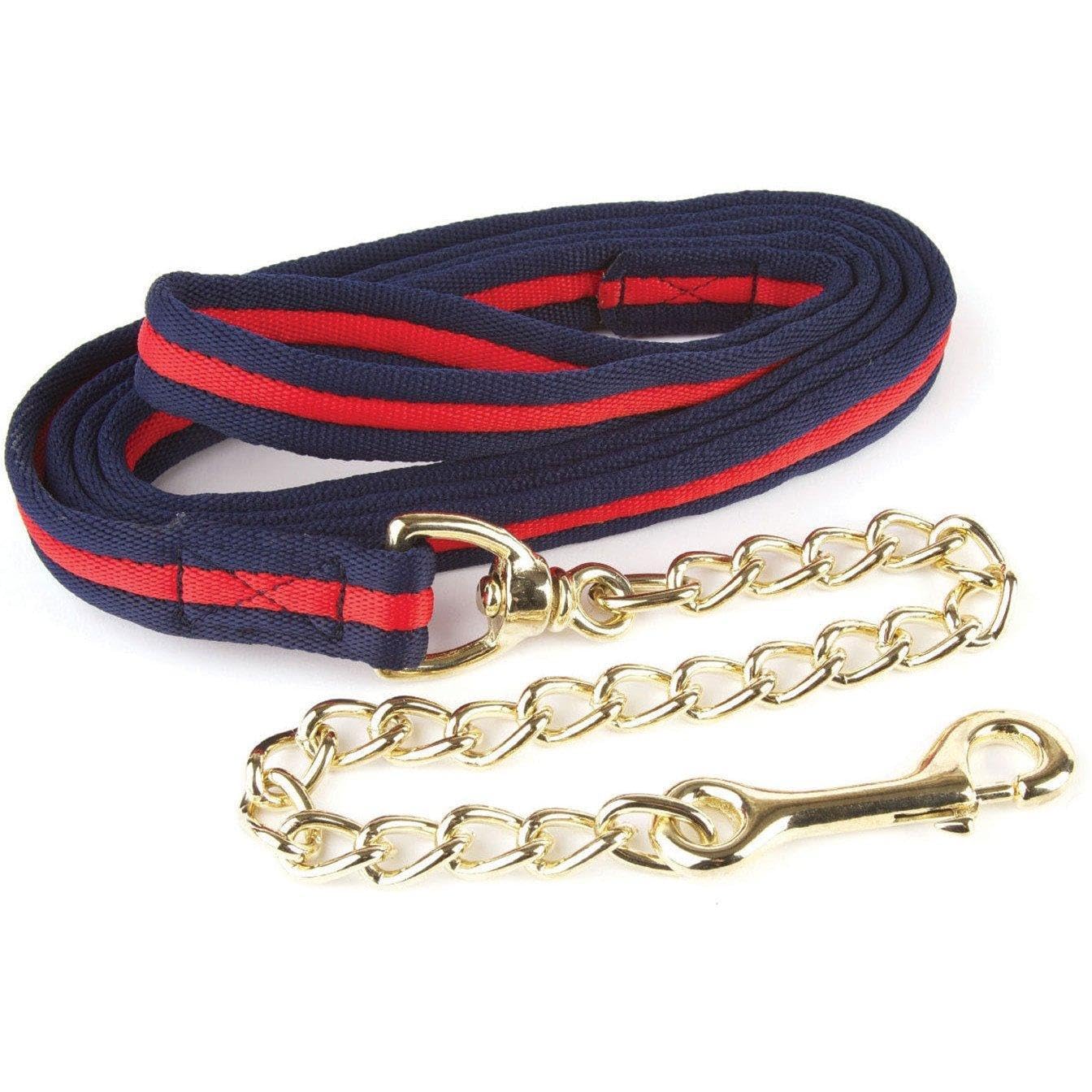 Hy Soft Webbing Lead Rein with Chain - Navy/Red - 2m