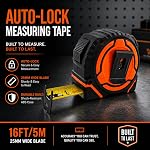 AutoLock Bande de mesure de poids lourd auto-décollant bande de mesure avec crochet multi-correspondance, 1-Inch Lame large double échelle Impériale & Outil rétractable métrique durable pour la construction & DIY (5m/16ft)