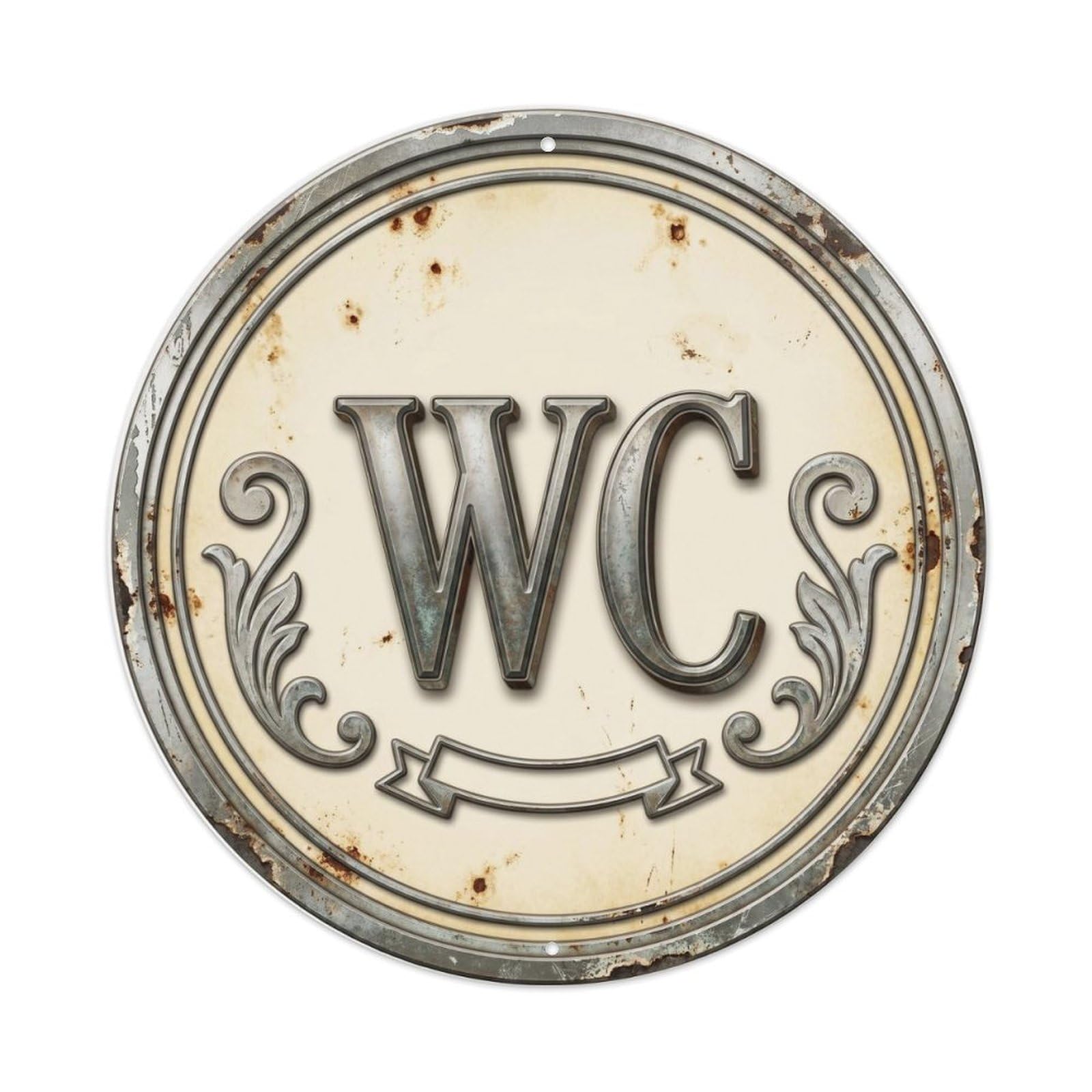 Toilet （WC） Classic Ivory Restroom Emblem Metal Tin Sign Plaque Wall Decor for Cafe, Club Bar, Office, Home Garden Round Metal Poster 8x8Inch