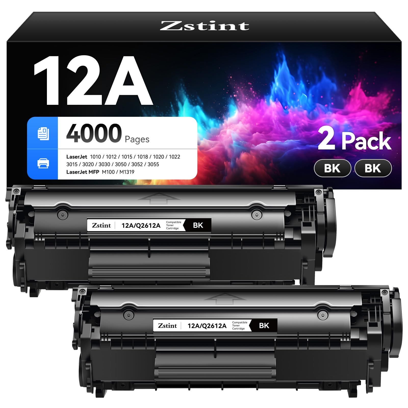 12A Black Toner Cartridge 2-Pack Replacement for HP 12A Q2612A Toner Compatible with HP LaserJet MFP M1005 M1319f 1010 1012 1015 1018 1020 Plus 1022