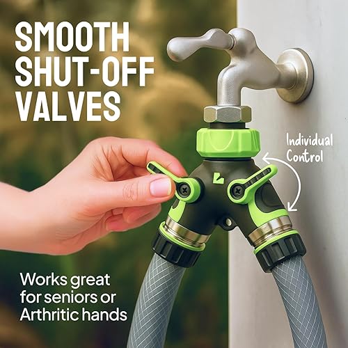 Miniatura 8 de Divisor de manguera de jardín de 2 vías resistente - a prueba de fugas de cuerpo completo de metal grifo divisor