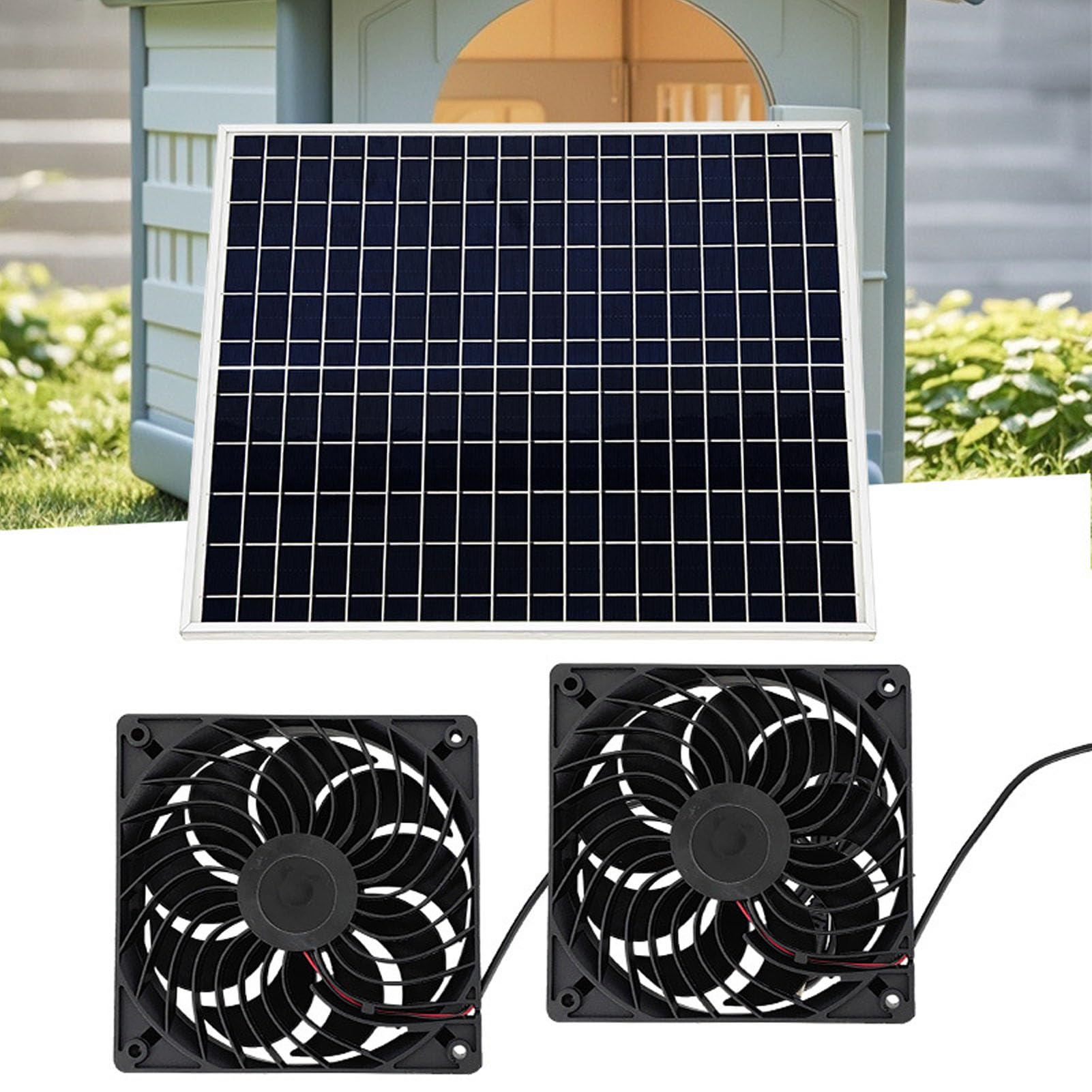 Asixxsix Kit Ventola Ad Energia Solare, Pannello Solare da 22 W, Doppia Ventola di Scarico, Attrezzatura per la Ventilazione dell'Aria, per Serra, Pollaio, Capannone, Cortile Esterno,
