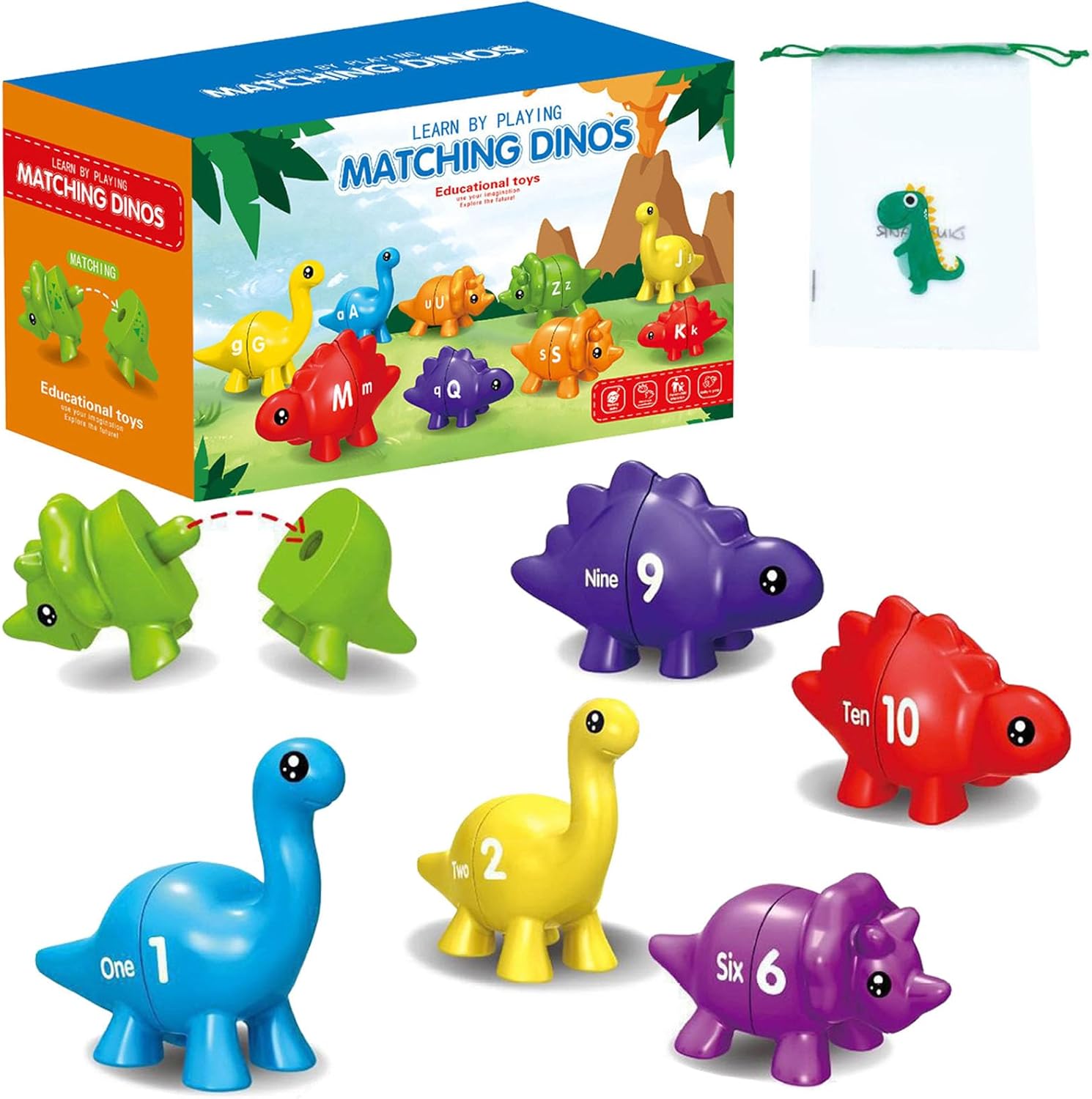 Winbar Number Dinosaur Toys for Kids, Educational Toys for 3+ Year Old Boy Girl Gifts Kids Preschool Learning Activities Outdoor Sensory Toys for Toddlers Double Sided Dinosaurs Numbers Matching Game