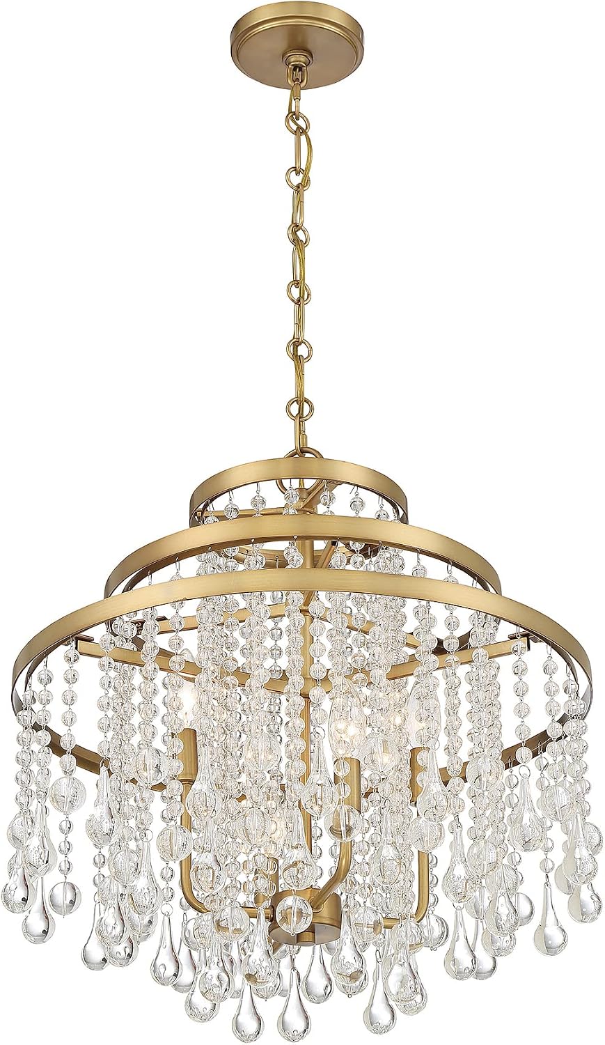 Savoy House 1-1866-4-322 Luna Vintage Modern Clear Crystal 3-Tiers Chandelier, 4-Light 240 Total Watts, 20" H x 20" W, Warm Brass