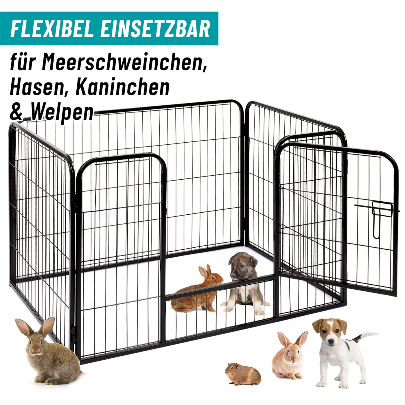VOSS.PET Welpenauslauf XXL mit Bodenwanne, Welpengitter, Kleintier Freilaufgehege 108x73x70cm