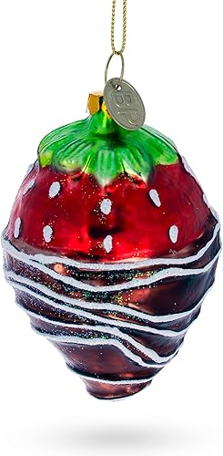 Miniatura 6 de BestPysanky Adorno de Navidad de vidrio de fresa sumergido en chocolate