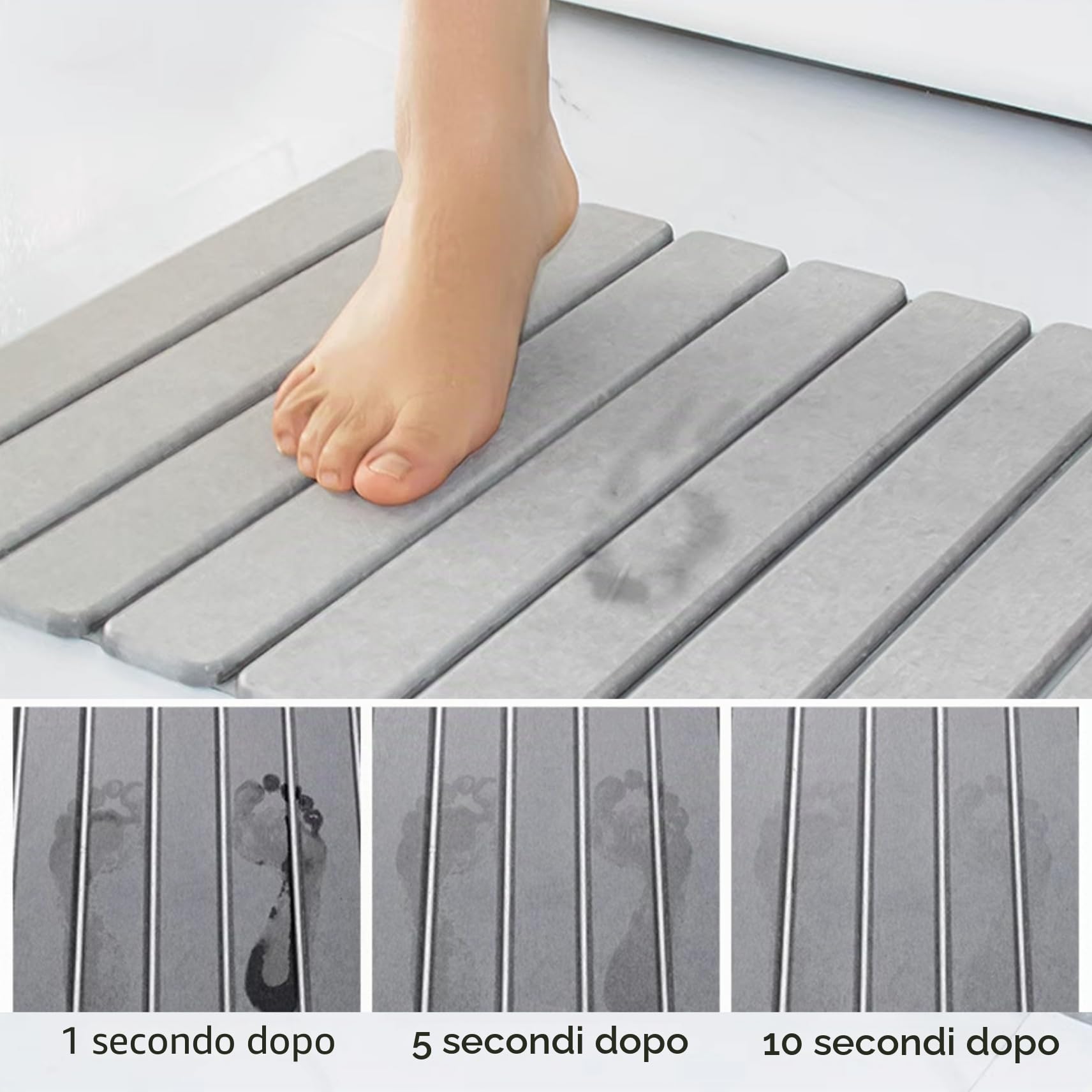 Jorzer Tappeto da bagno in pietra di diatomite, 40,6 x 30,5 cm, ultra assorbente, pieghevole e antiscivolo, per cucina, doccia, grigio chiaro