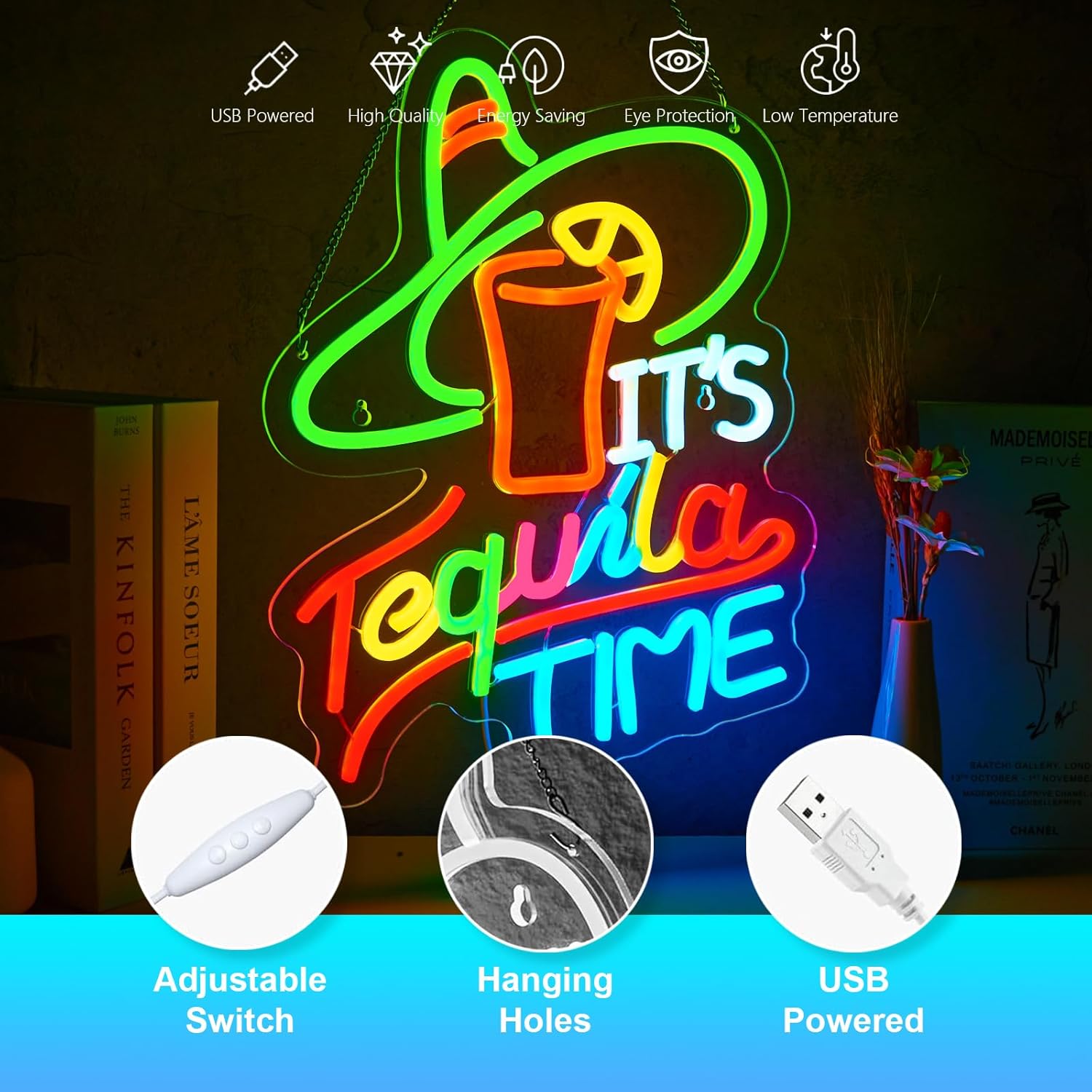 It's Tequila Time Neon Sign Tequila Time Neon Sign for Wall Decor Mexican Tequila USB Dimmable LED Neon Lights for Beer Bar Kitchen Restaurant Home Pub Party Man Cave Club Shops Hotel Store Business Gift - Image 3