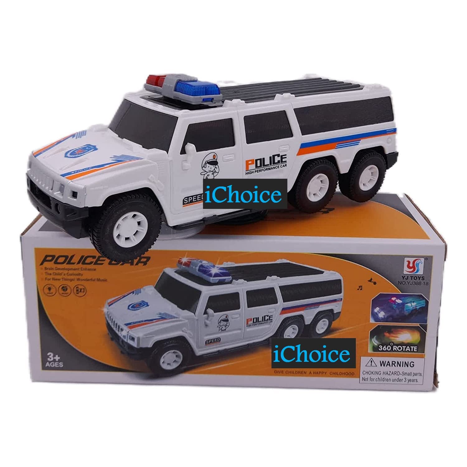iChoice™ Police Car Toy for Kids with Light & Sound, 360 Degree Rotating Bump and Go Action, Police Jeep with Siren & Light, Multicolor - Image 6 thumbnail