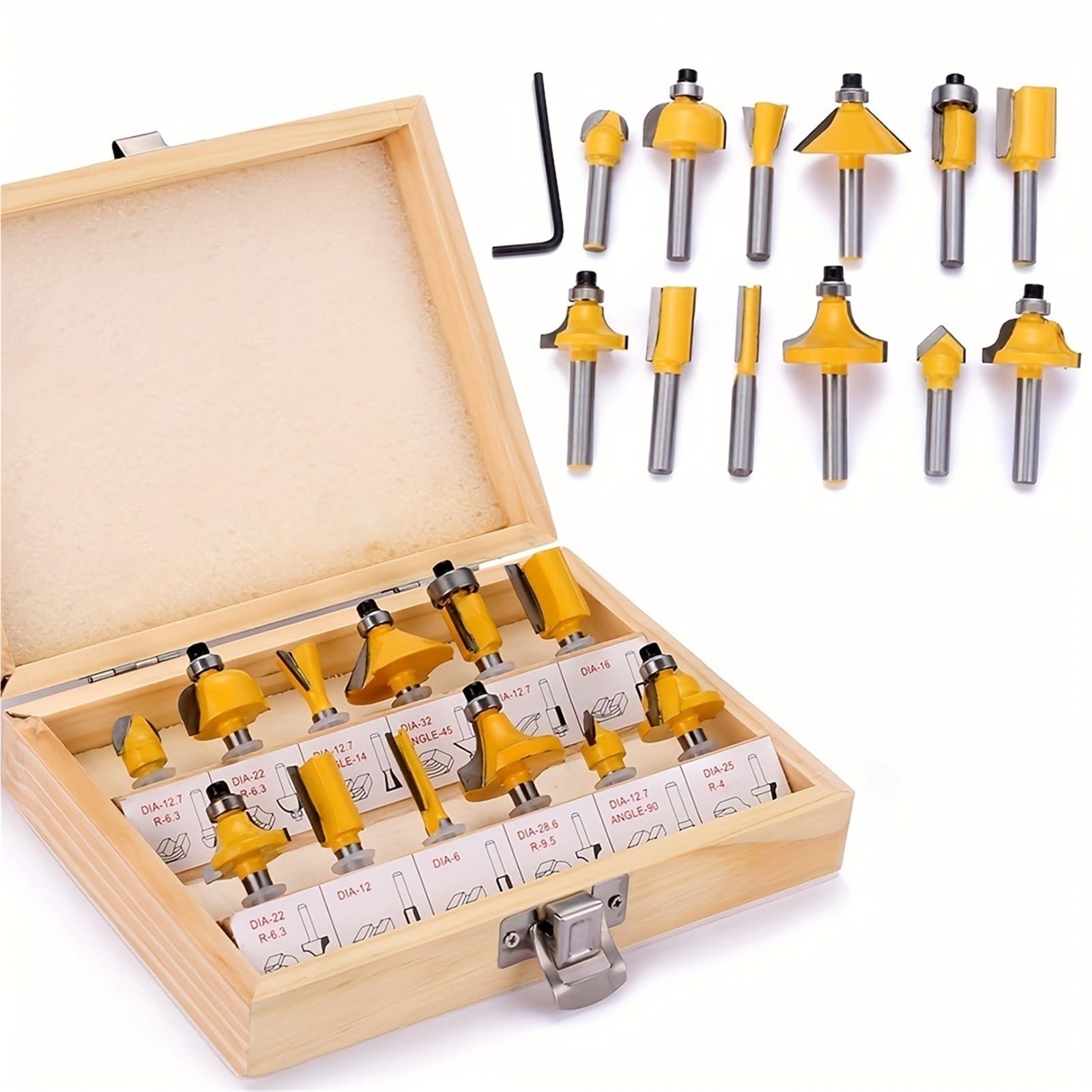 Juego de 12 brocas de 8 mm for fresado recto de madera, brocas de carburo de tungsteno for corte y recorte de madera.(12pcs wood box)