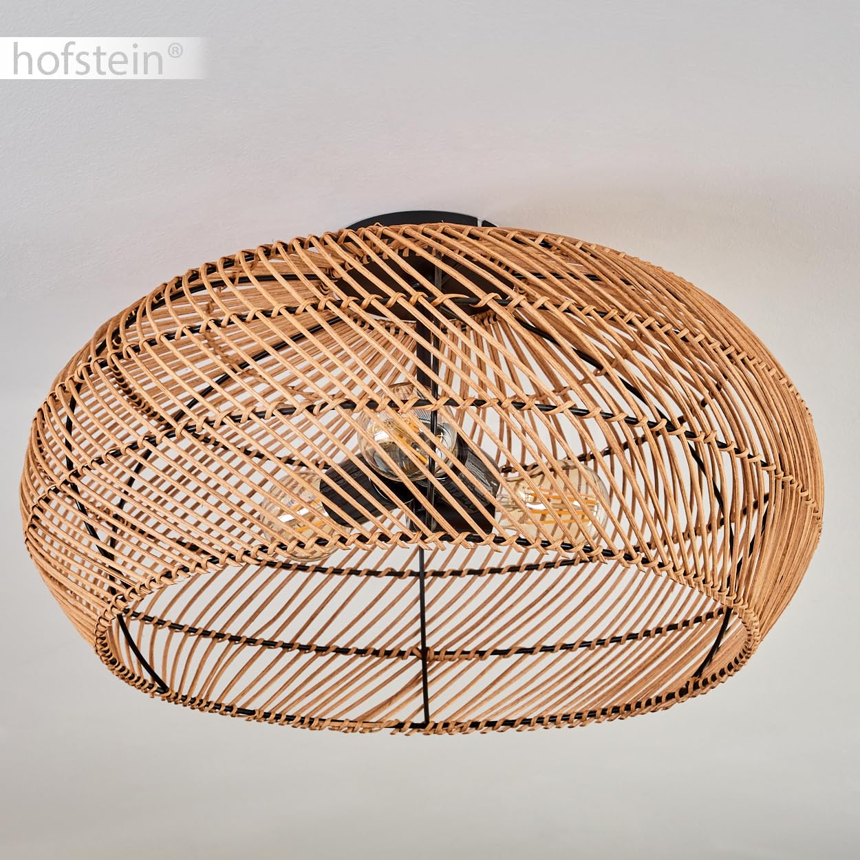 Lampa sufitowa Brandala, nowoczesna lampa sufitowa z metalu/rattanu w kolorze czarnym/naturalnym, lampa sufitowa w stylu boho ze wspaniałym efektem świetlnym na suficie, Ø 50 cm, 3-żarówkowa, 3 x E27,