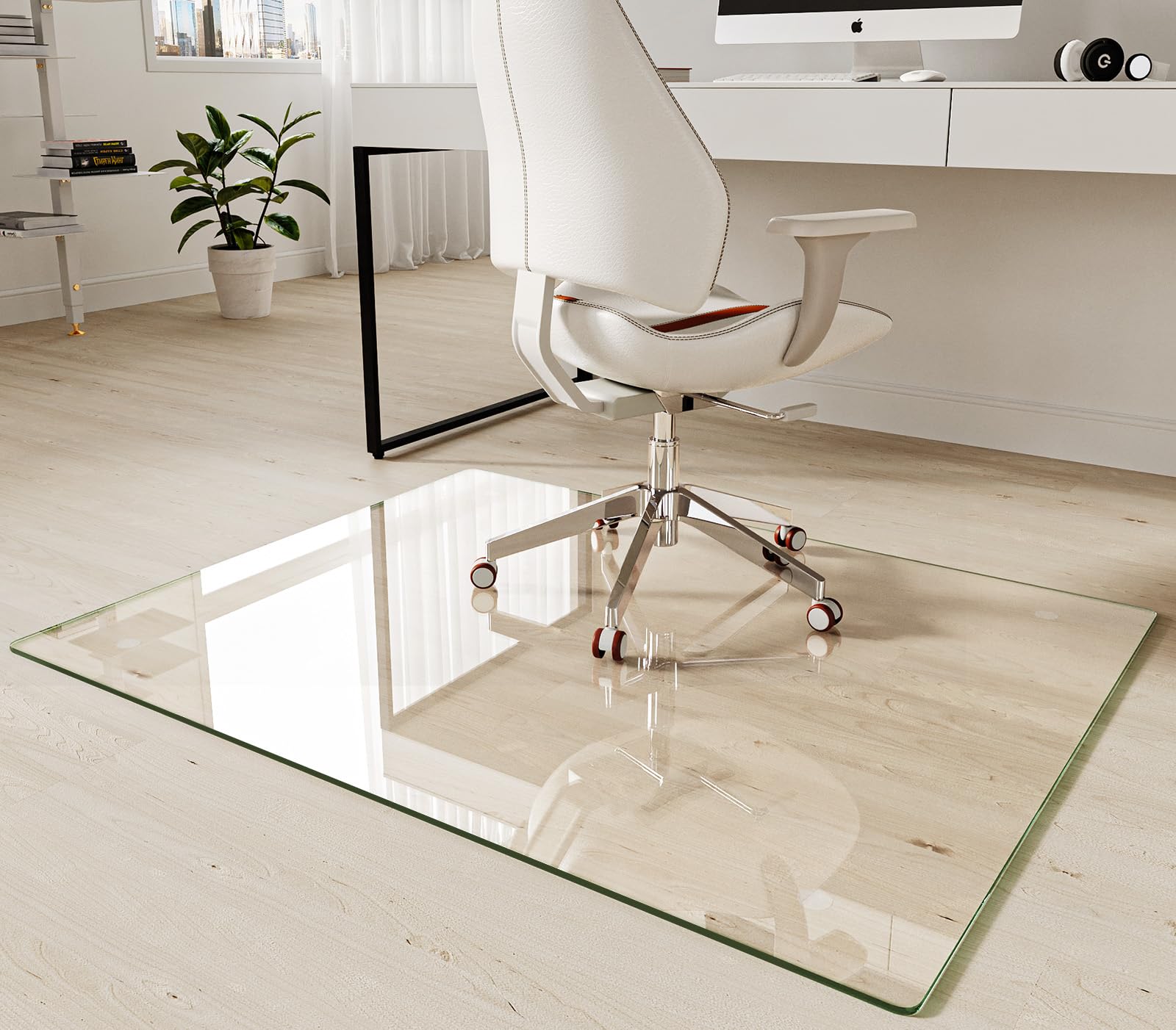 Koonmi Tempered Glass Chair Mat 46x36 - Premium Office Chair Mat for Hardwood Floors Low-Pile Carpet with 4