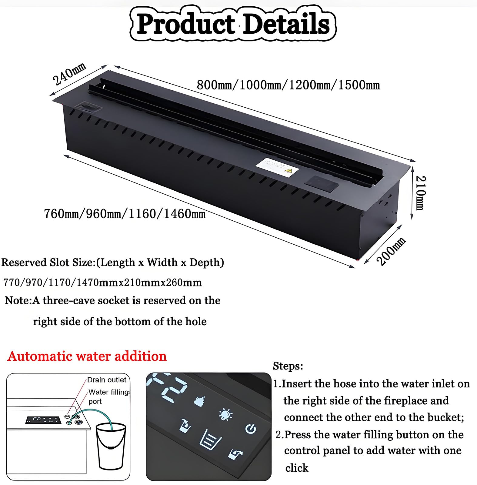 Cheminée électrique 3D à Vapeur D'eau, Humidificateur Encastré Avec Application, Télécommande, Commande Tactile, Couleurs Et Vitesse De Flamme Réglables, Humidificateur à Remplissage Automatique,80cm