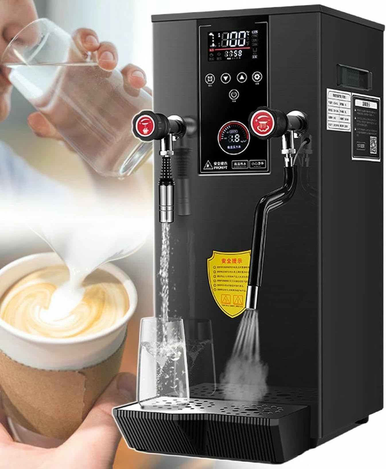Montalatte e vaporizzatore Elettrico da 12 Litri, Macchina per Vapore e Acqua bollente, schiumatore per caffè Professionale, Ideale per caffè, Latte e Bubble Tea.