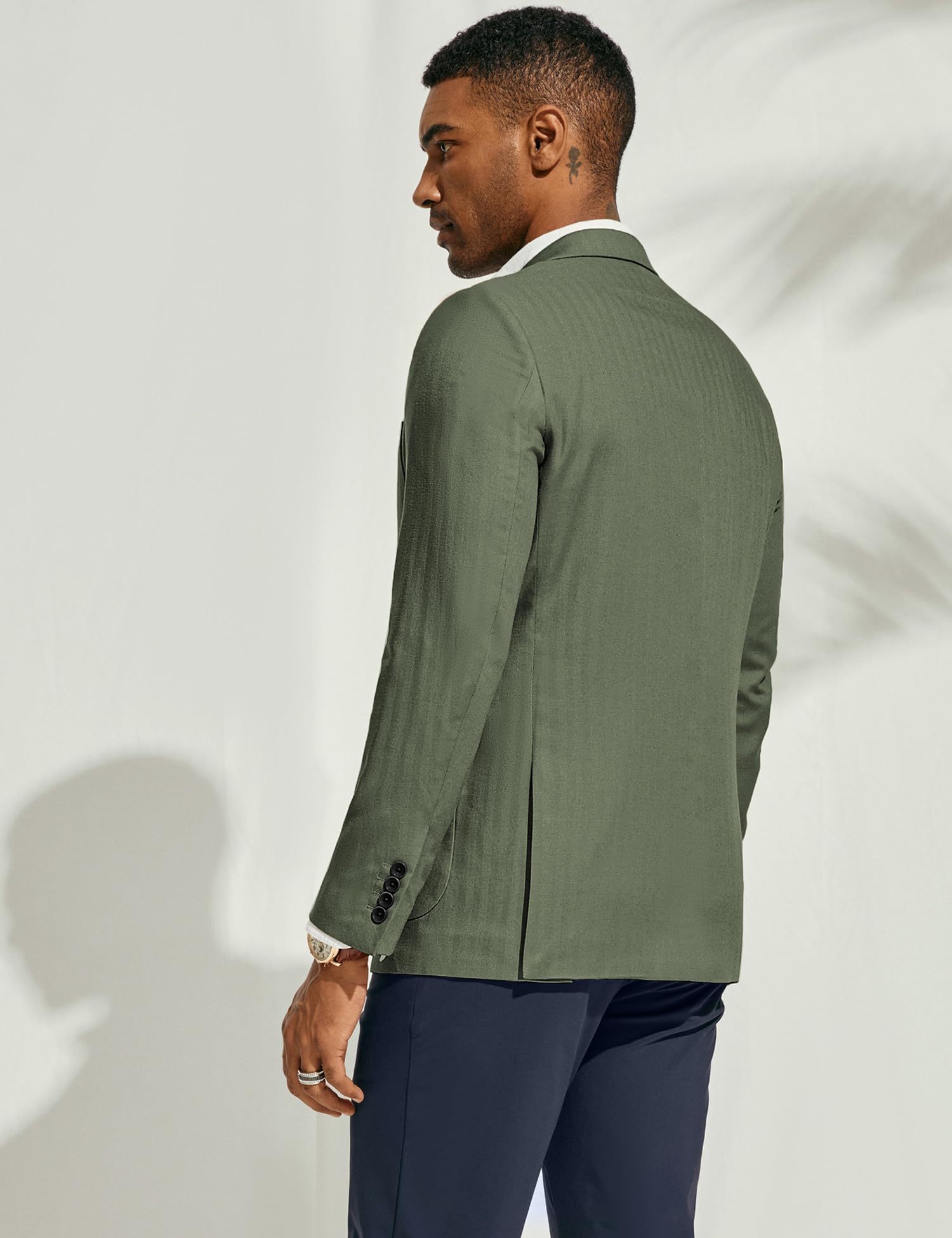 PJ PAUL JONES Chaqueta tipo blazer para hombre, de algodón y lino, ajuste regular, con dos botones, diseño de espiga