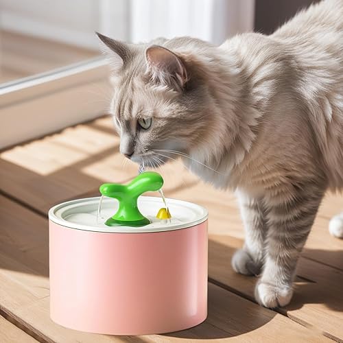 Miniatura 2 de Fuente de cerámica para gatos de 50.7 onzas, gran capacidad con filtración de 5 etapas, cuenco de agua automático silencioso, diseño de brotes de
