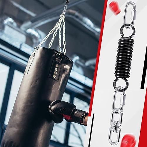 Miniatura 4 de Zonon Kit de 8 ganchos para saco de boxeo, resorte pesado M8, doble ojal giratorio con gancho a presión, colgador de bolsa pesada de acero