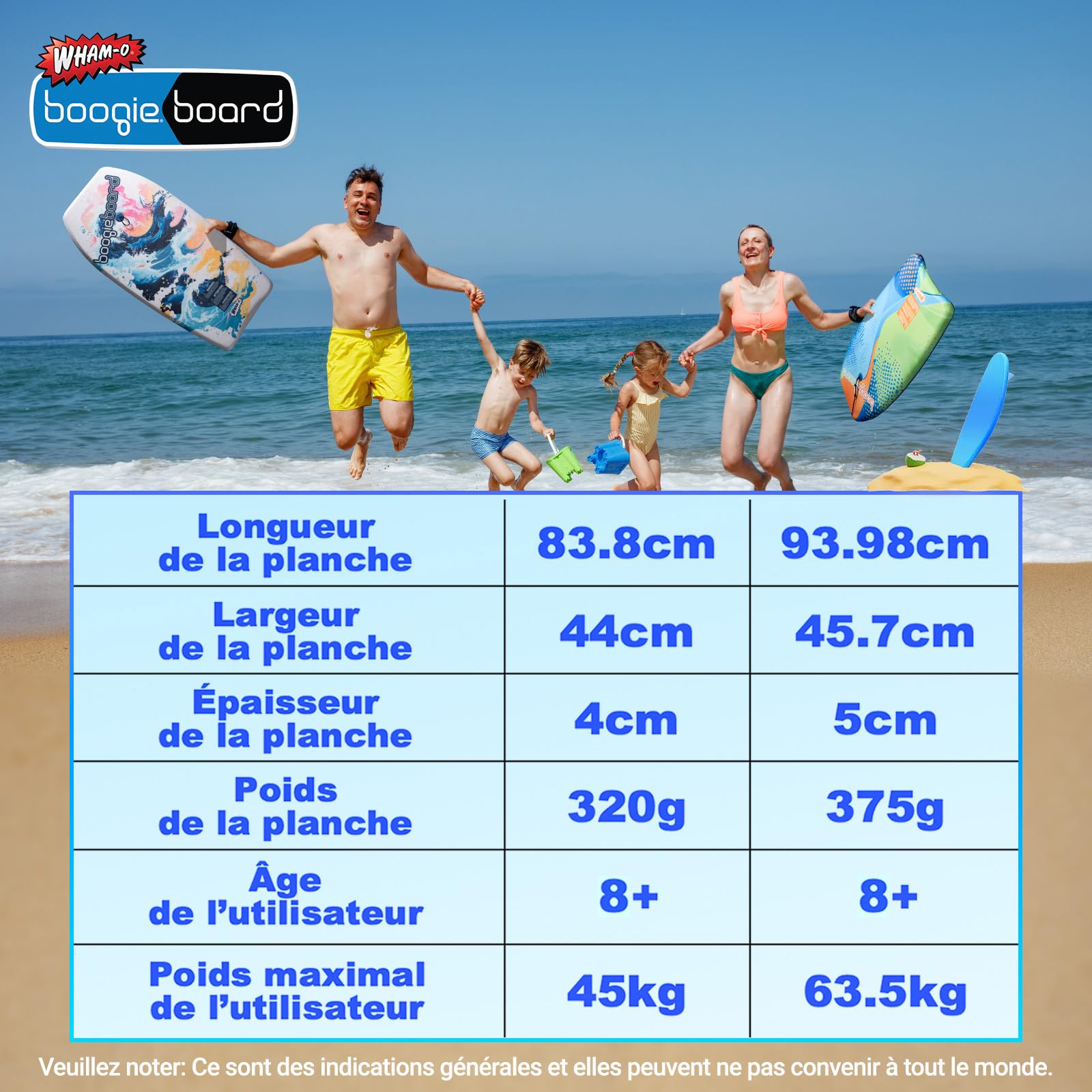 Wham-O Lot de 2 Planches de Boogie, Bodyboard avec Laisse de Poignet, Revêtement Fiberclad Noyau Phuzion, Tail Crescent pour Océan Enfants 5+ Adolescents Adultes - Courbe/Vague