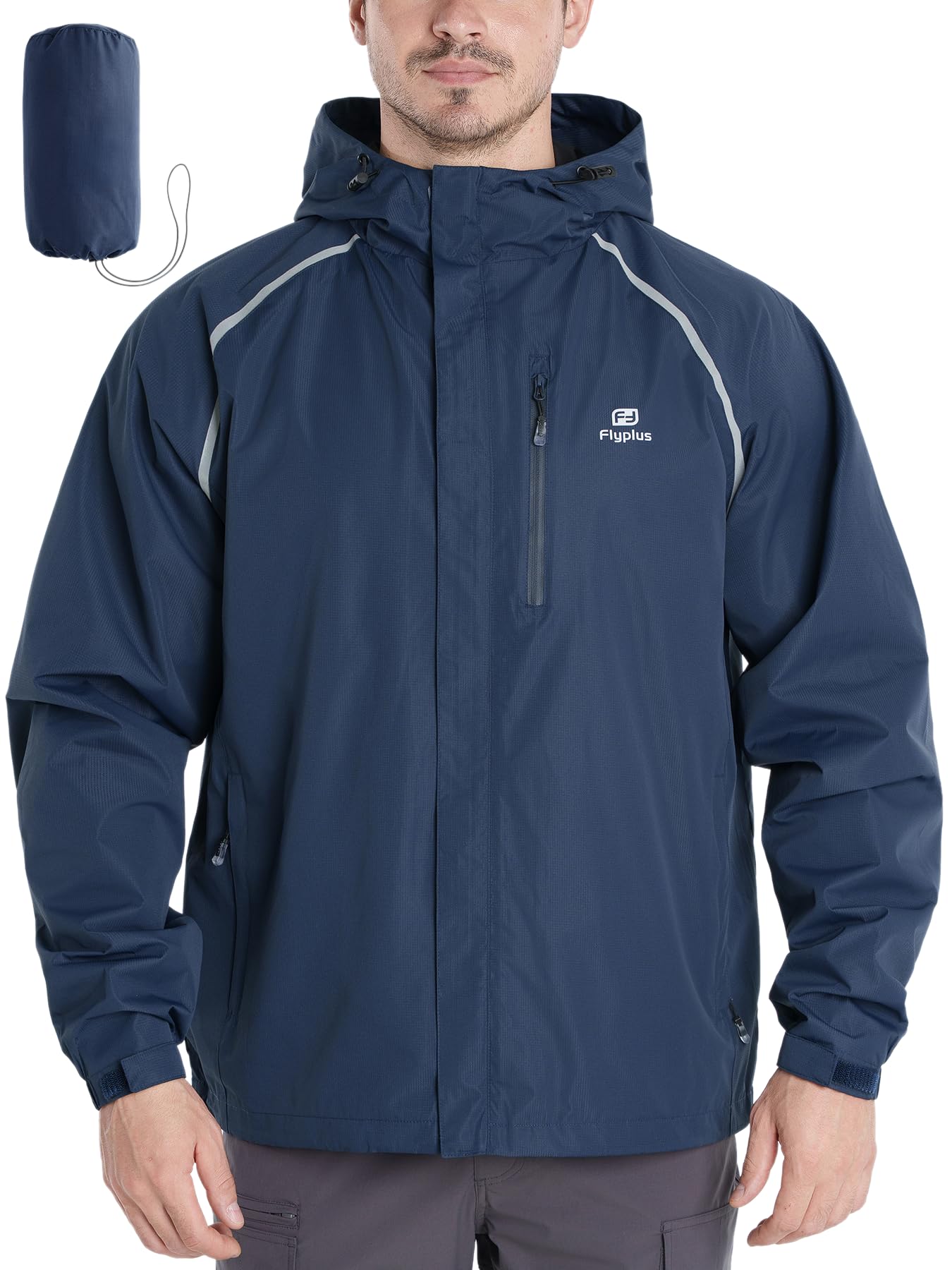 Veste de pluie pour homme, légère, imperméable, pliable, avec capuche, veste réfléchissante pour vélo, coupe-vent, respirante, pour randonnée, course à pied, camping en plein air