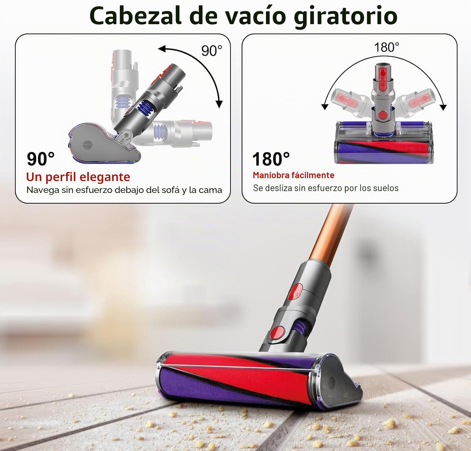Cabeza de cepillo de rodillo para Dyson V7 V8 V10 V11 V15, Accesorio para aspirador Dyson SV10 SV11 SV12 SV14, Cepillo de suelo de rodillo suave, Cepillo de limpieza de repuesto para suelo duro