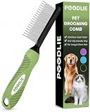 Poodle Grooming Comb - Metal Dematting Comb with Long & Short Stainless Steel Teeth for Removing Matted Hair & Knots, Safe and Gentle for Dogs & Cats (Green) Green Detangling Pet Comb