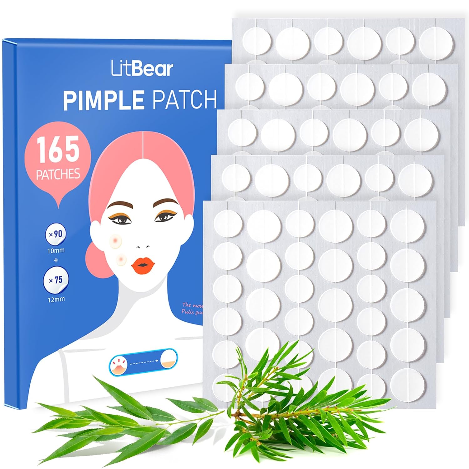 LitBear Acne Pimple Patch (165 Count), Strong Adsorption Zit Patches with Salicylic