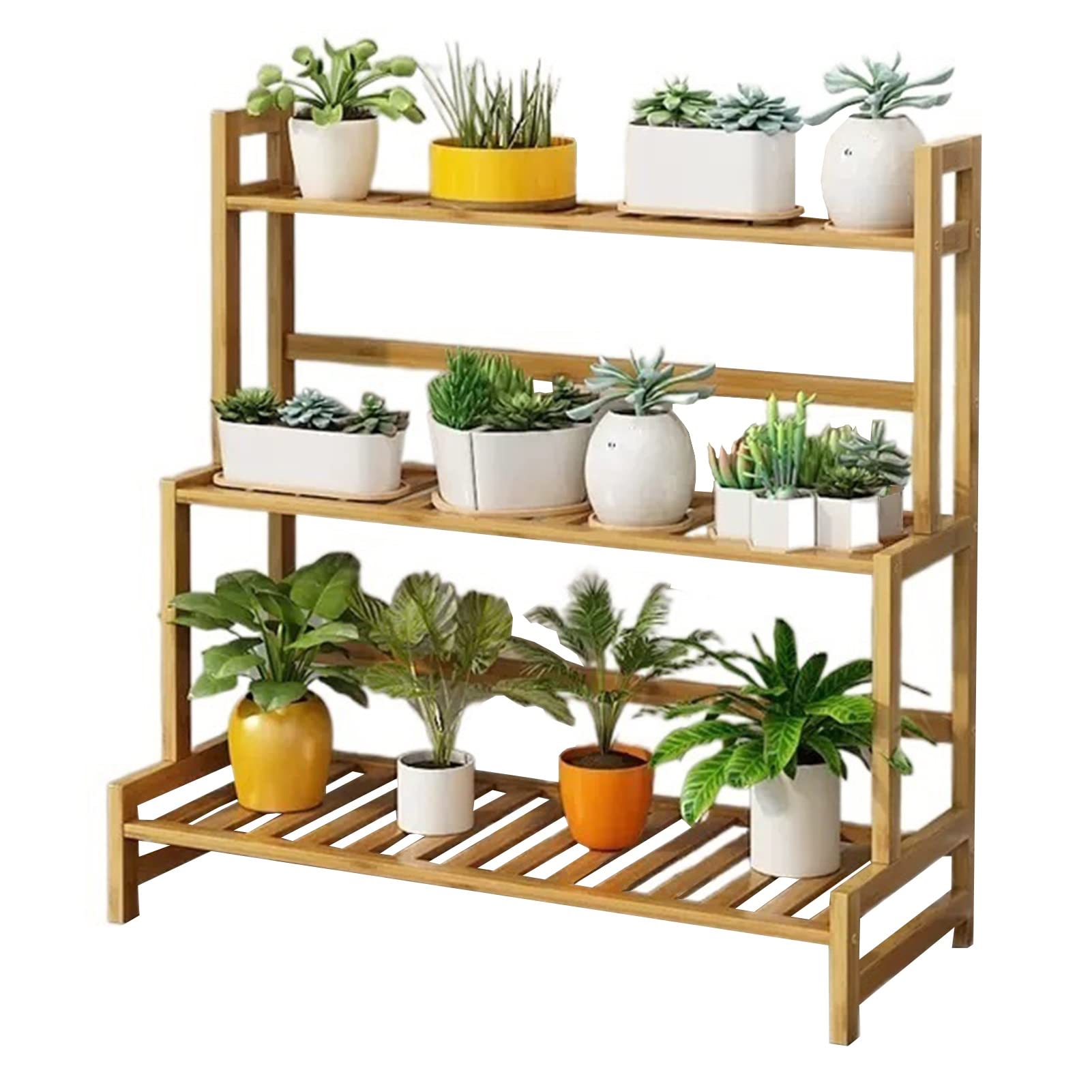 SnamicE Plant stand3 Tier Wooden Bamboo Plant Stand Multiple Flower Pot Holder Shelves Planter Display Rack for Balcony Garden Indoor Outdoor,