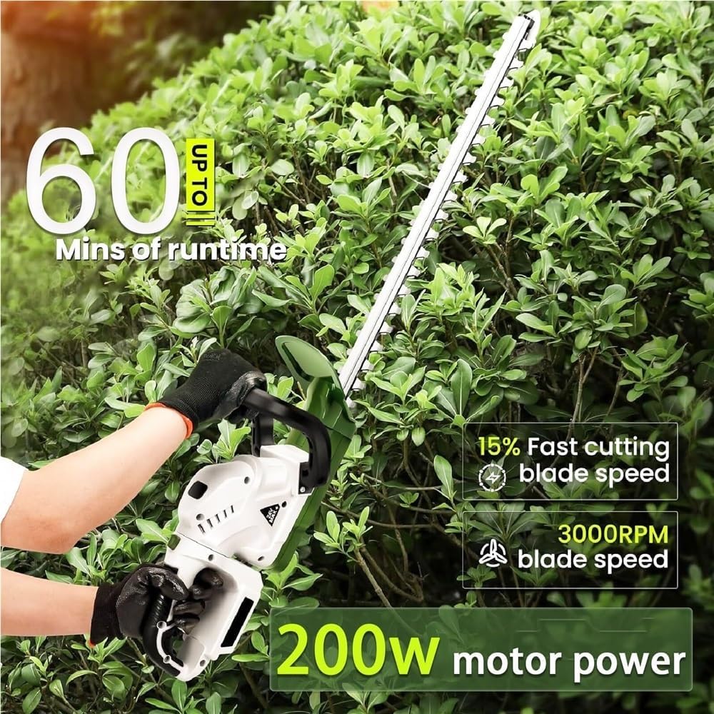 Lightweight Hedge Trimmer,Cordless Grass Shear,Shrubbery Trimmer, Battery Display,200w Bush Trimmer,with A Pair of Gloves ，Goggles,1battery(1battery)