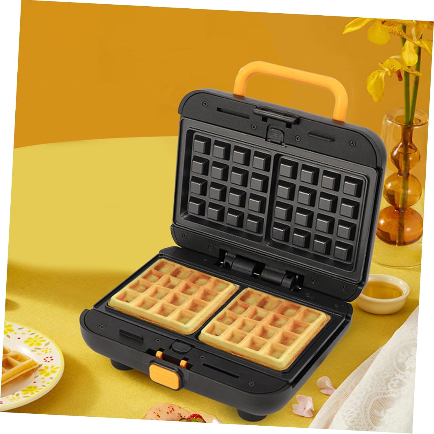 1Set Mini Waffle Maker Machine Compact Electric Breakfast Maker Non Slip Design for Home Use Versatile Kitchen Toaster for Waffles Sandwiches and More US Plug