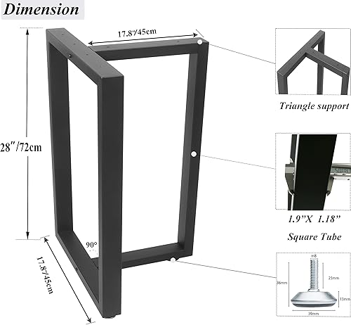Miniatura 7 de Patas de metal para mesa, patas de banco, patas de mesa, patas de repuesto de tubo cuadrado resistente, patas de escritorio, patas de muebles para