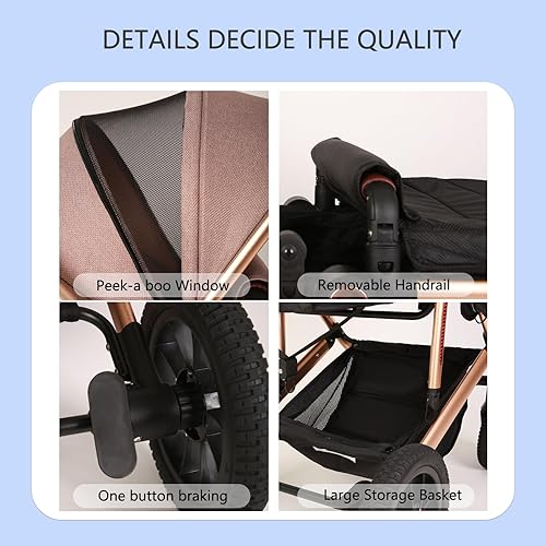 Miniatura 6 de Cochecito de bebé 2 en 1, cochecito de bebé de paisaje alto, cochecito reversible para cuna, respaldo y toldo ajustables, cochecito plegable de