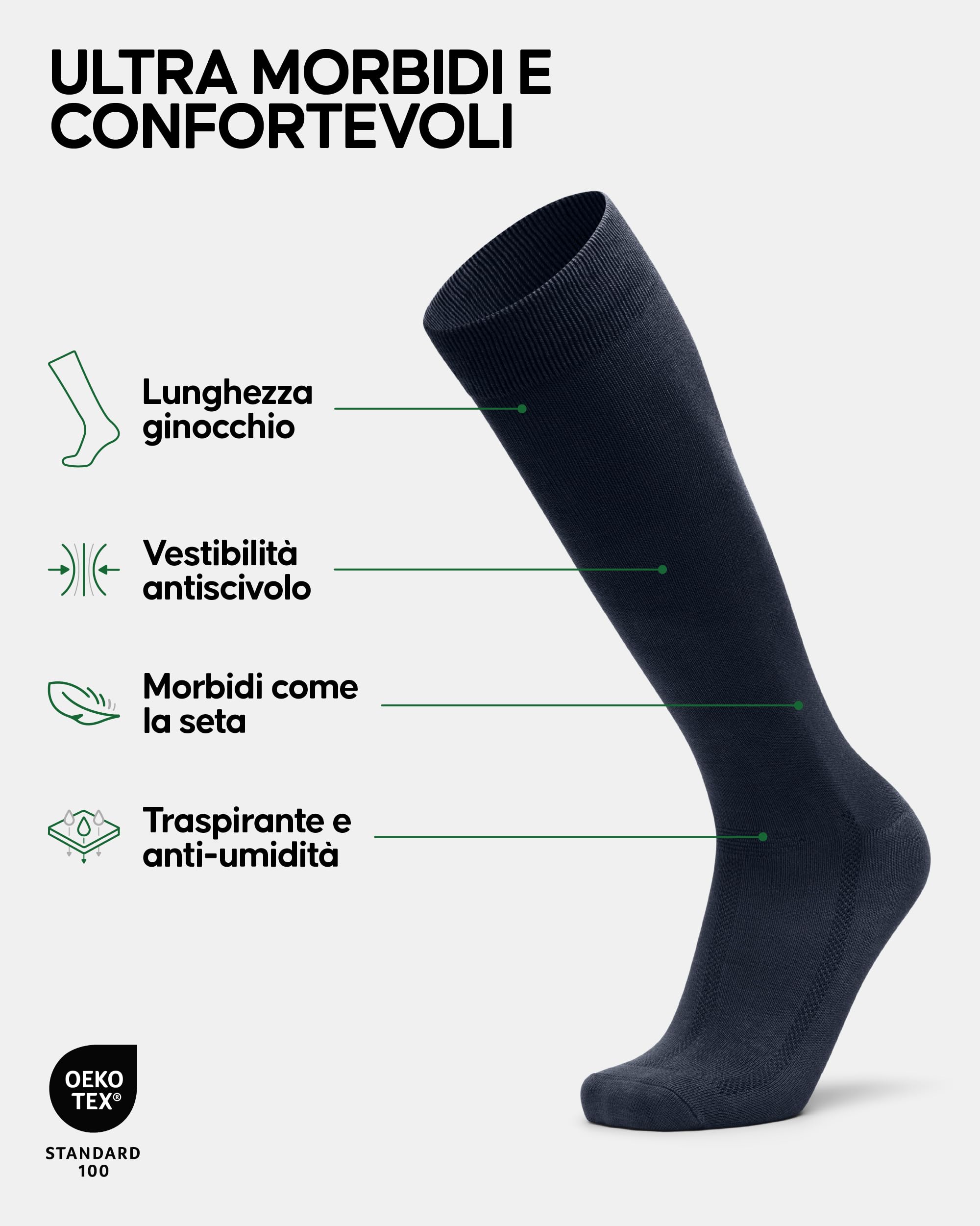 DANISH ENDURANCE Calze Uomo Lunghe Invernali in Bambù, Classiche, Traspiranti, Morbide, per Uomo e Donna, 3 Paia