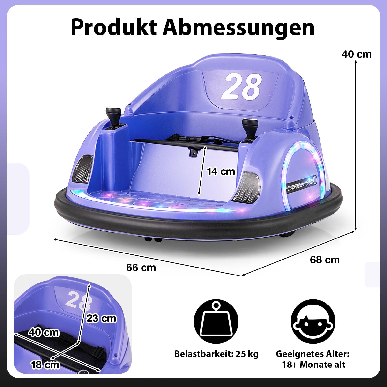 COSTWAY 12V Autoscooter Kinder mit Fernbedienung, Elektro Bumper Car mit 360° Drehnug, Musik & Licht, Kinder Elektroauto für Kleinkinder ab 18 Monaten (Lila)