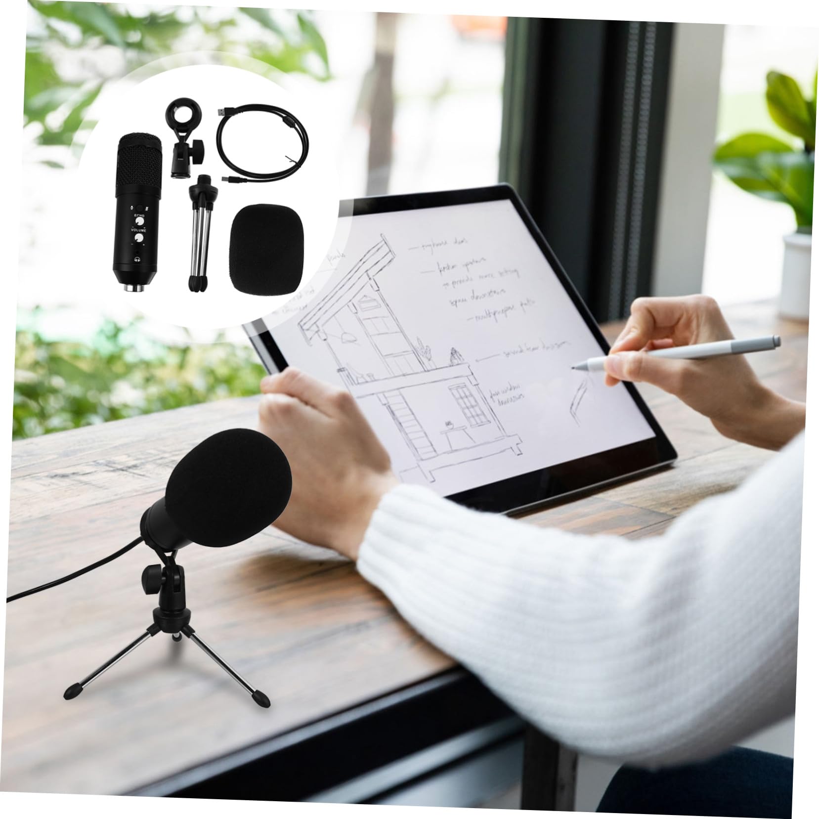 Micrófono de Condensador USB Negro Cardioide de Aleación para Grabación