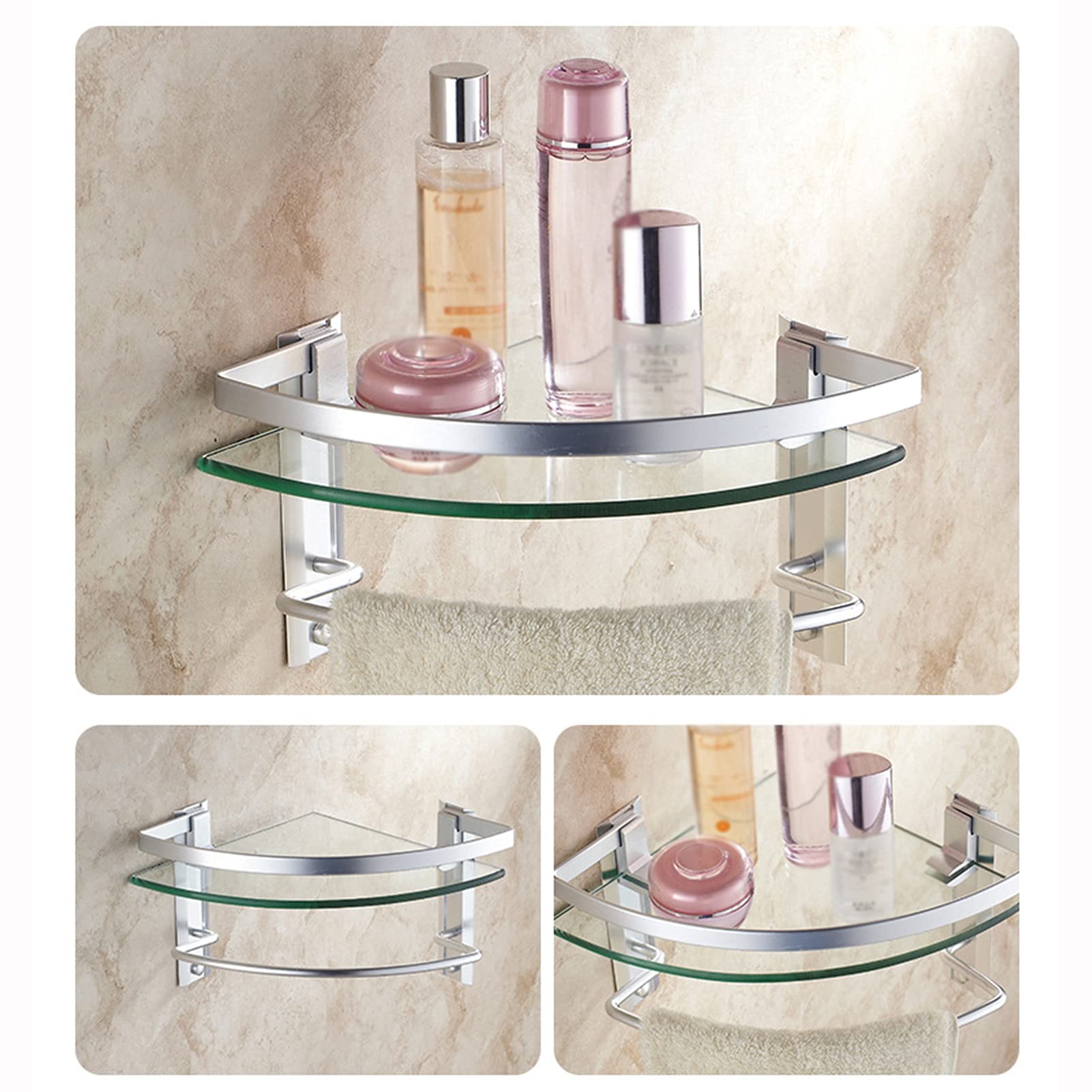 Estante De Ducha, Estante De Esquina para Baño, Estante De Ducha De Esquina De Vidrio para Baño, Estante De Ducha De Aluminio Space con Toallero, Estante De Vid(Estilo1)